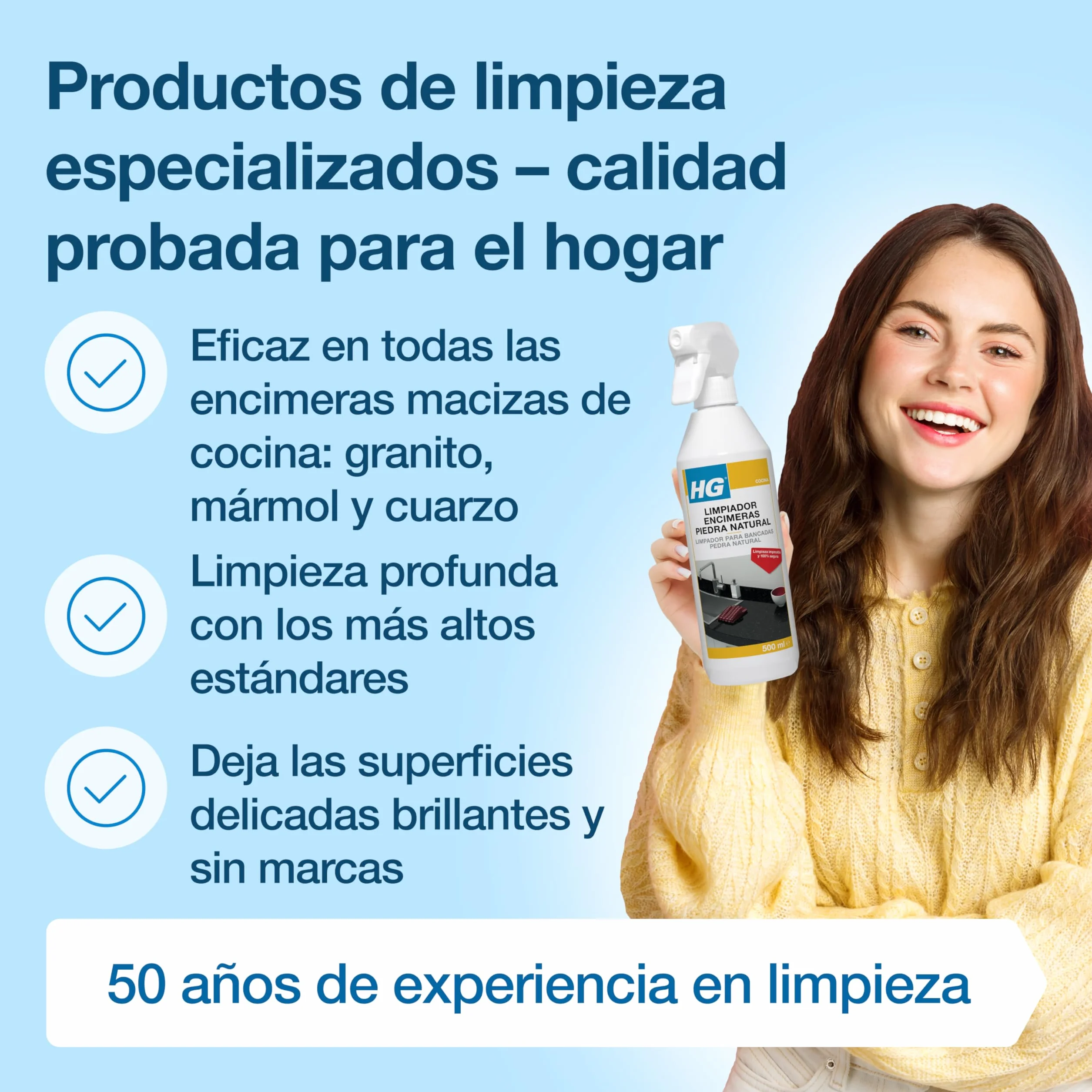 HG Limpiador Encimeras Piedra Natural 500 ml Quitamanchas Cuarzo Granito Mármol