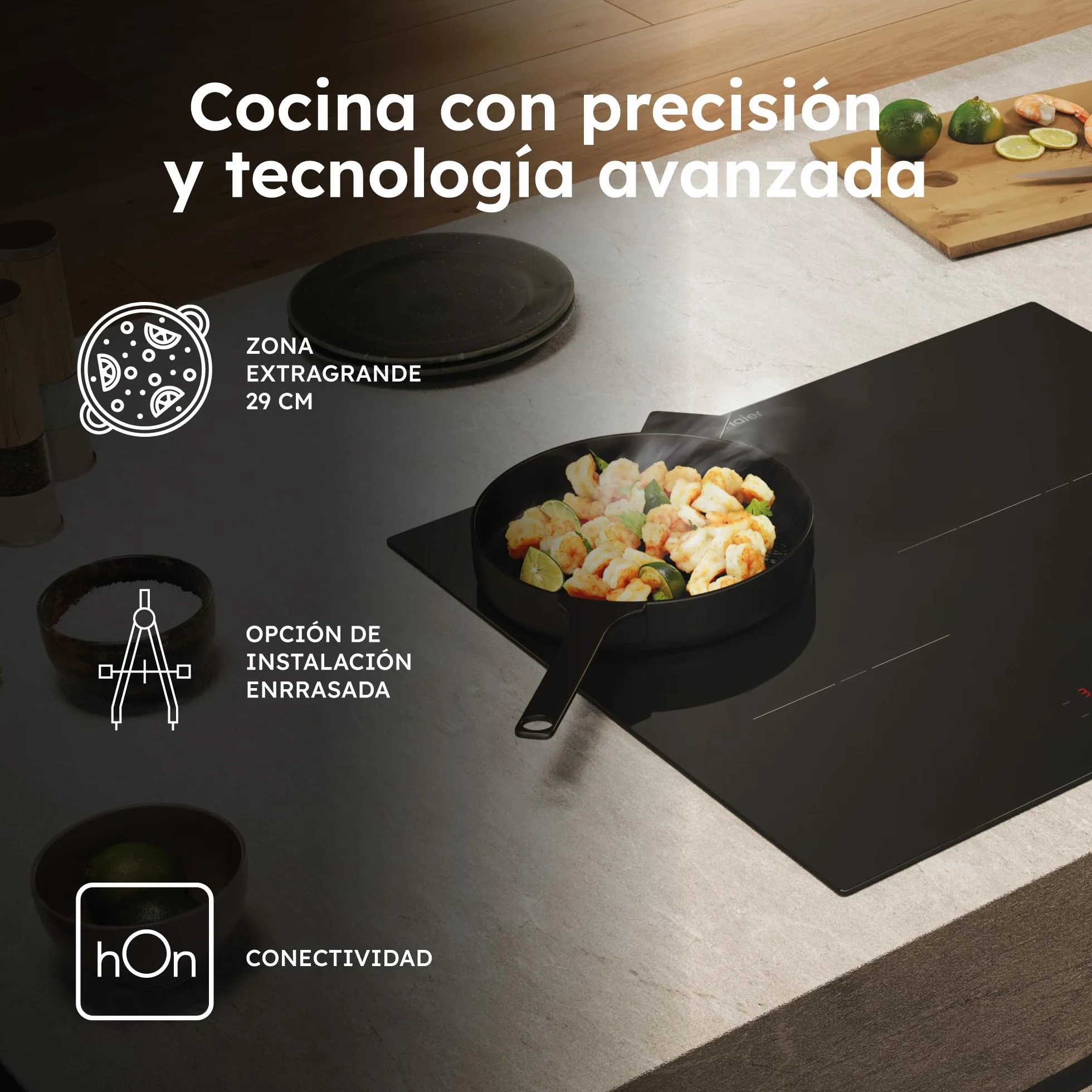 Haier HAI633CD/E1 Placa de Inducción 60cm 7,4kW 3 Zonas Negro