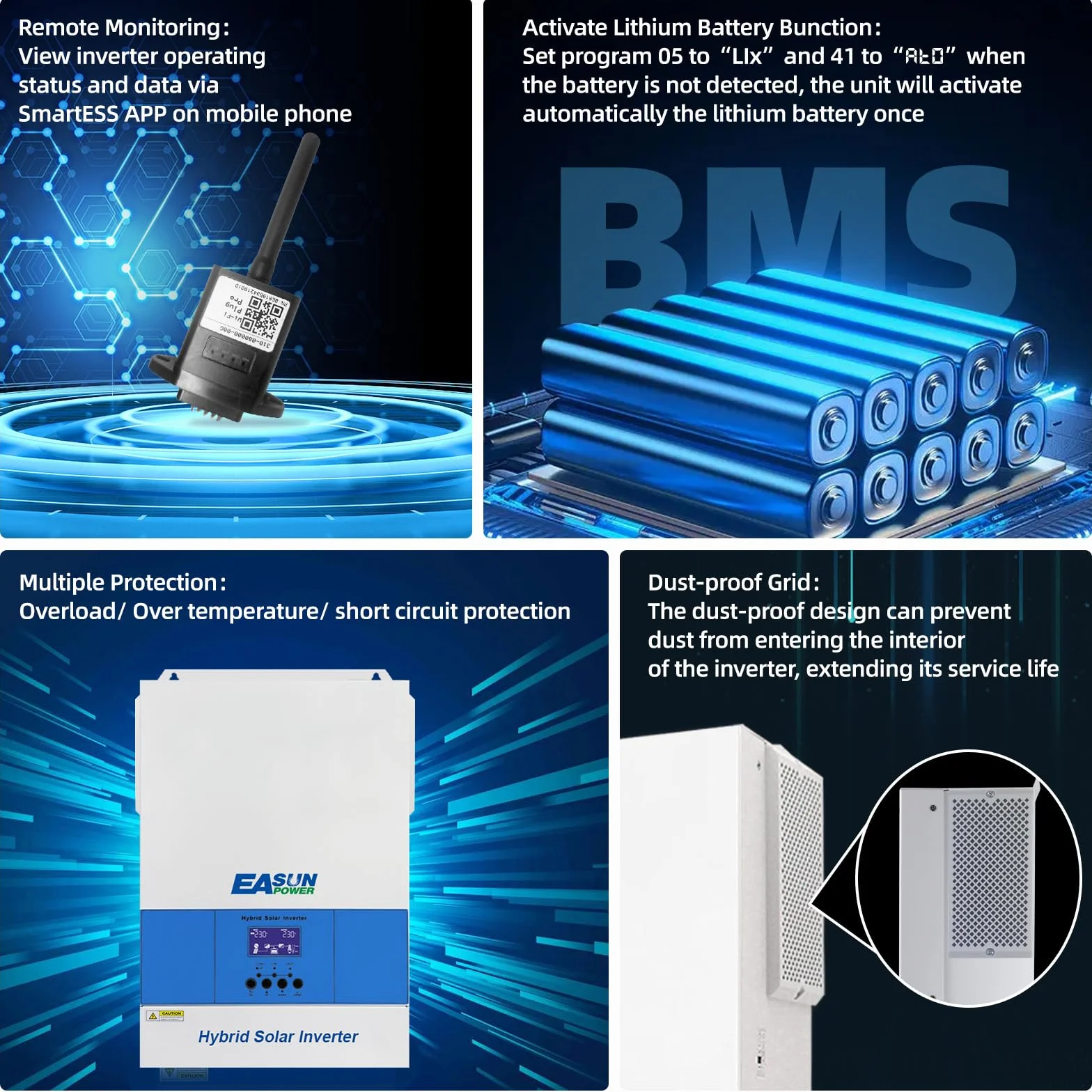 POWLAND Inversor Híbrido de 6200W 48V, Inversor Solar Híbrido 230V AC de Onda sinusoidal Pura Off-Grid, PV 60-500VDC, para batería AGM Gel Litio, con módulo WiFi (SMG II 6,2KW)