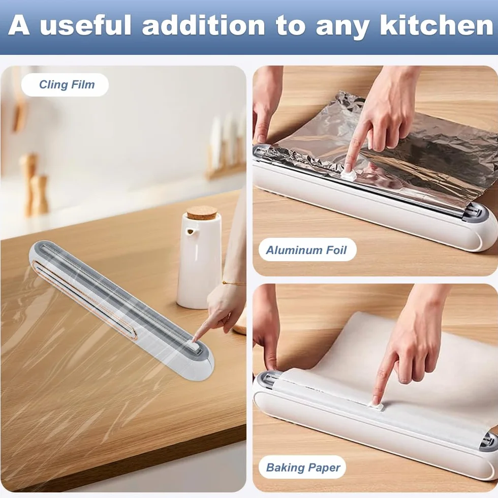 LPAMABA Dispensador de Film y Papel Aluminio, Dispensador de Película Plástica Magnético, Cortador Film Transparente y Aluminio, Organizador de Papel de Aluminio y Film 30cm de Ancho para Cocina