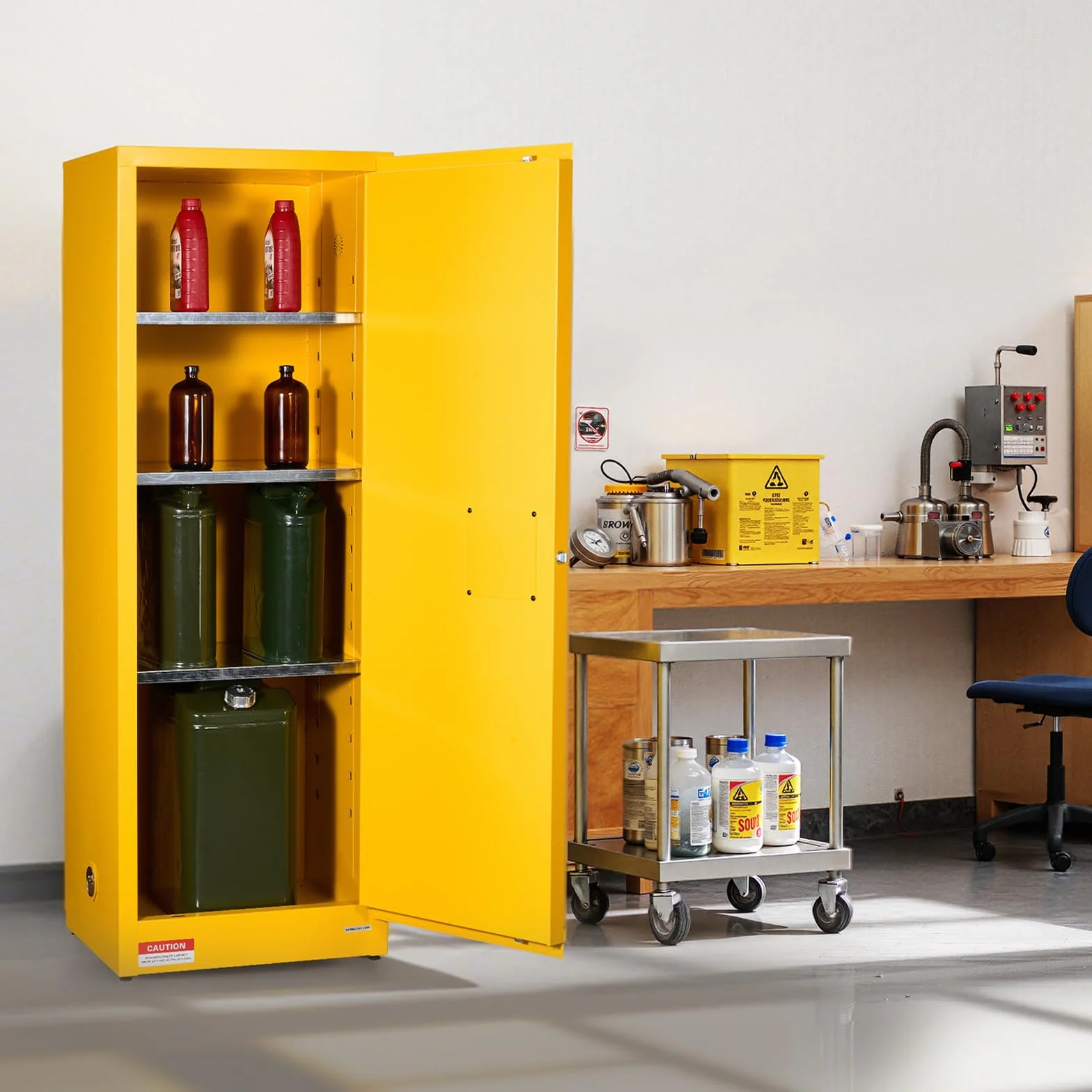 VEVOR Gabinete para Materiales Inflamables, Gabinete Ignífugo 59 x 46 x 165,1 cm de 87,06 L de Acero Laminado en Frío y Galvanizado con Estante Ajustable para Uso Comercial/Doméstico, Amarillo