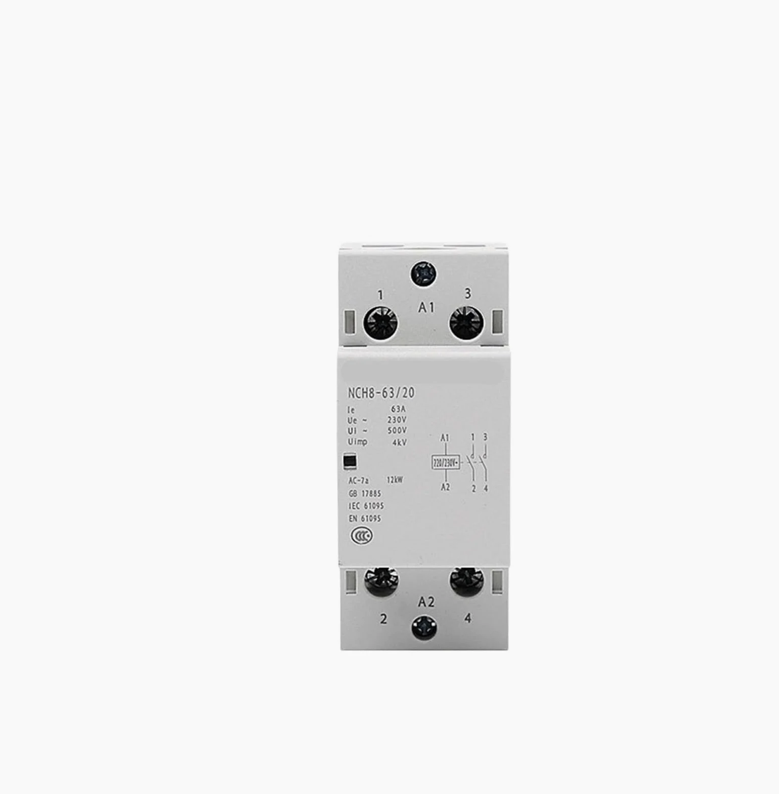 NC H8 20A 25A 40A 63A Rail hogar AC Contactor Modular | For el hogar 2NO 2NC 1NO1NC 2NO2NC 4NO 220V/230V contactor 220v(NCH8-63A,1NO1NC)