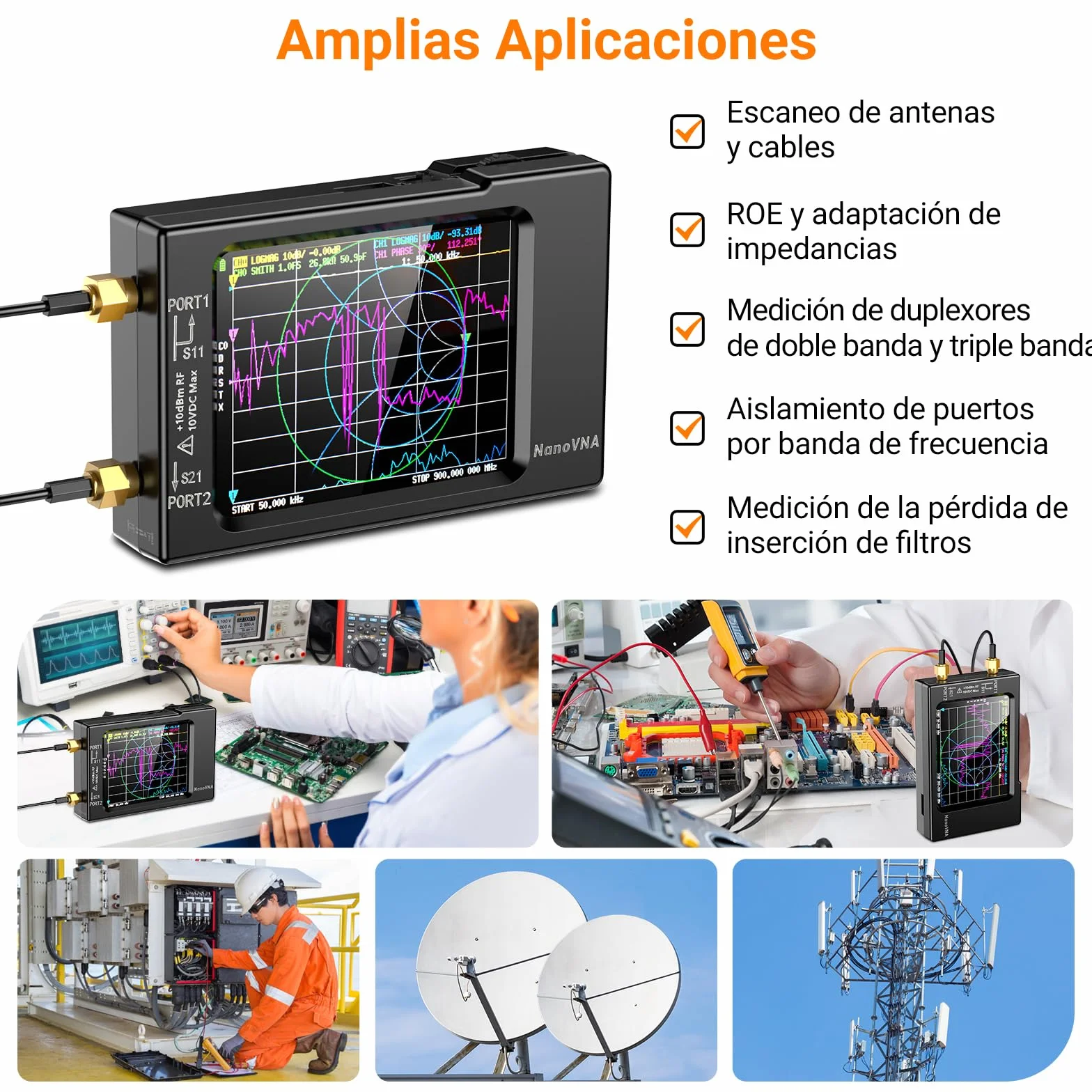 Elikliv NanoVNA-H Analizador Vectorial de Redes, Analizador de Antenas 10KHz-1,5GHz, HF VHF UHF Medición de Parámetros S, VSWR y Análisis de Picos, Fase, Retardo, Gráfico Smith