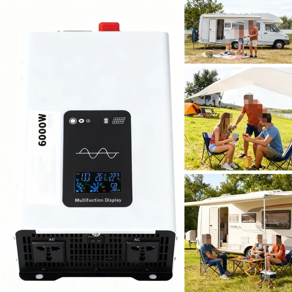 Inversor Solar Aislado de 60 V a 110 V con 2 Tomas de CA y Pantalla LCD, 6000 W, convertidor de CC a CA de 12 V, 24 V, 48 V, 60 V y 72 V a 110 V y 220 V.