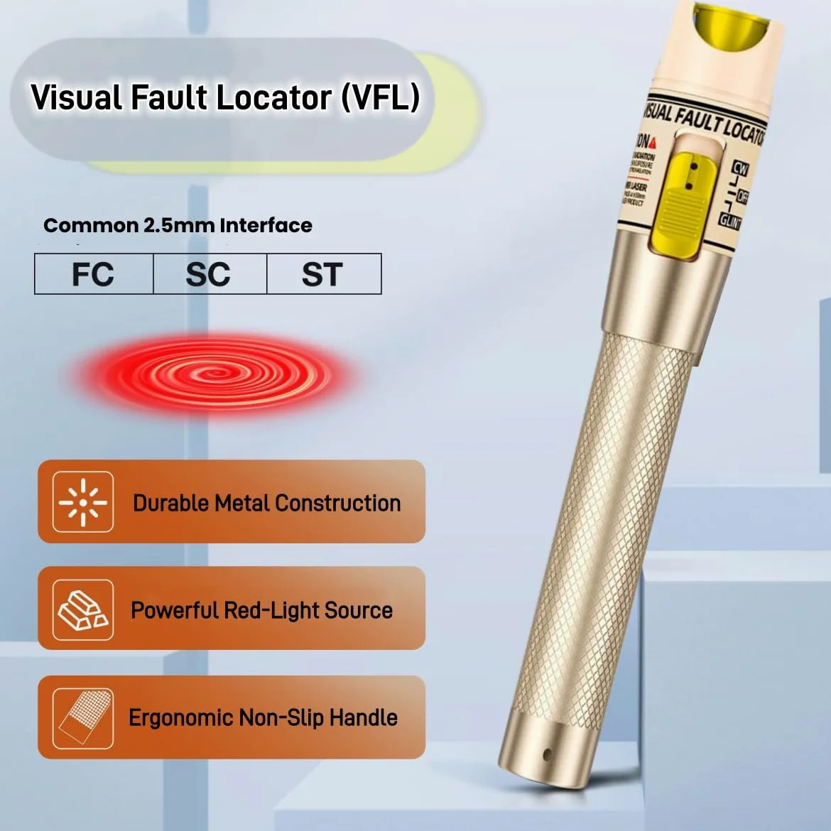 Localizador visual de fallos de 100 mW, medidor de cable de fibra óptica de 100 a 120 km, probador de fuente de luz roja VFL