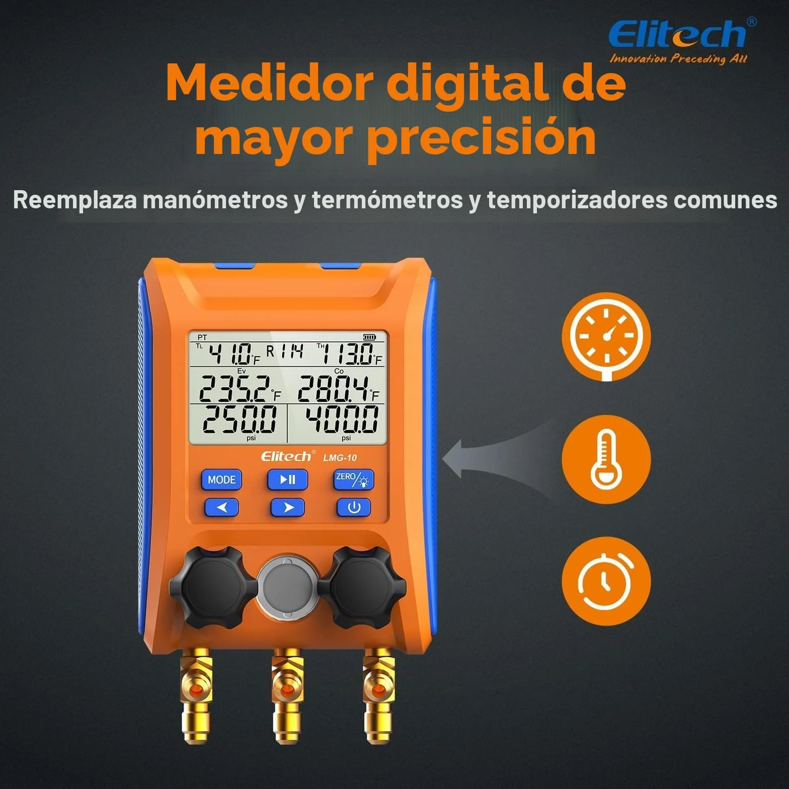 Elitech Juego de Manómetros Digitales de Refrigeración LMG-10, Alta Precisión, HVAC