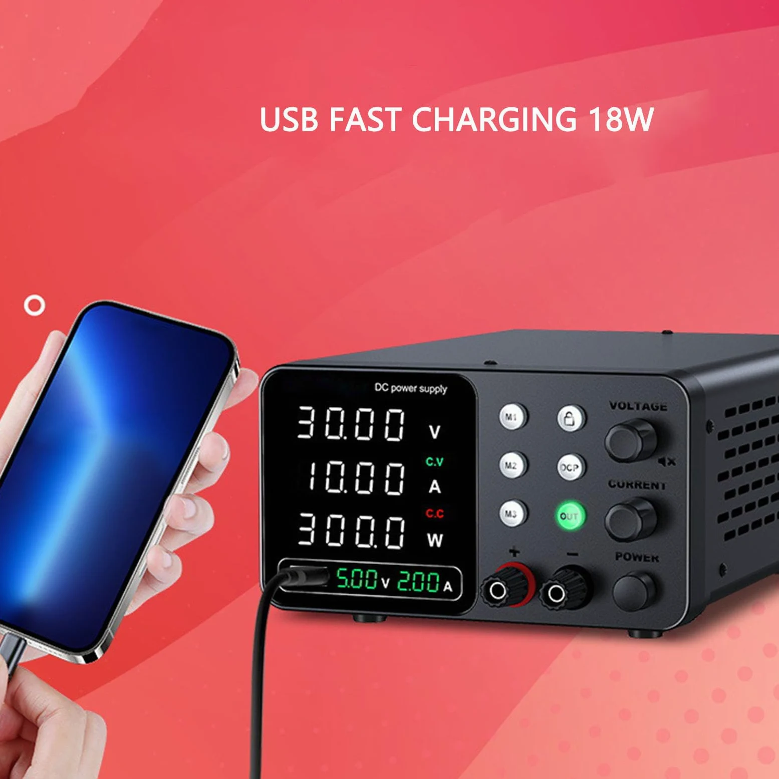SEAFRONT 150W Fuente de Alimentación DC Fuente de Alimentación Ajustable Variable Variable Regulada 0-30V 0-5A con Ventilador USB de Carga Rápida y Refrigeración Inteligente para (Enchufe UE 230V)