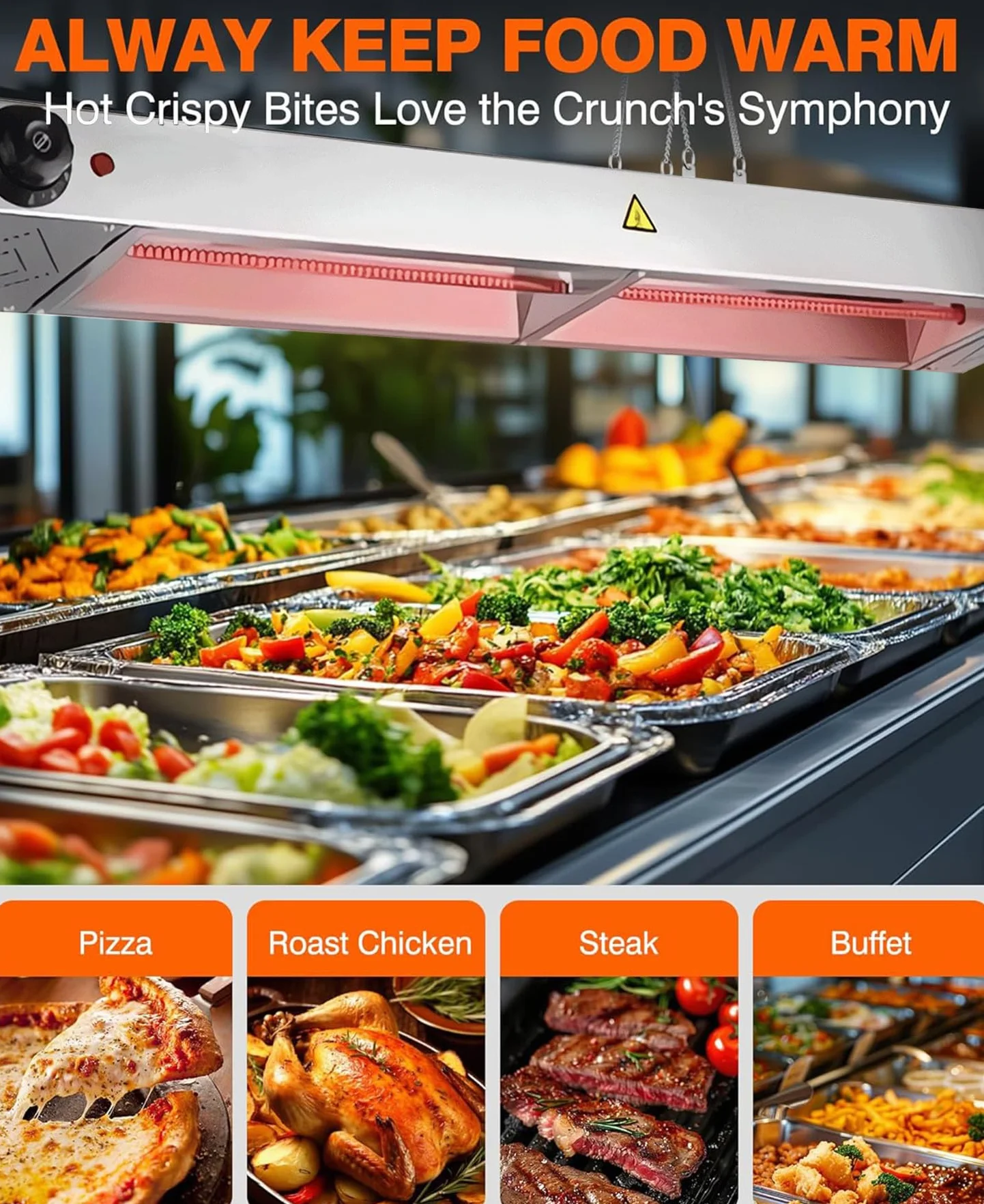 Lámpara de Calor de Alimentos Suspensión, Lamparas de Calor Hosteleria Acero Inoxidable, Lámpara de Aimentos Comerciales para Cocina, Buffets y Hoteles, Temperatura Ajustable (1PC, 120CM)
