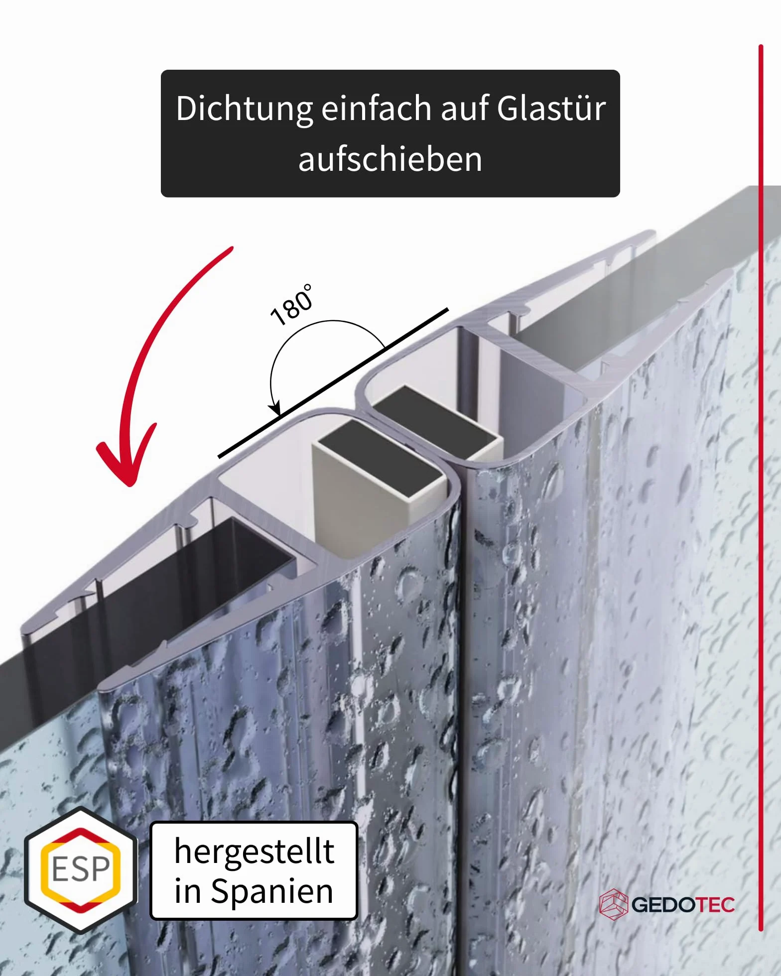 Gedotec Junta magnética de labio de ducha impermeable para puertas de ducha – 1 par de juntas magnéticas 180° sin tope – Junta magnética de ducha PVC Longitud: 2 m – Junta de ducha 6 mm – 8 mm