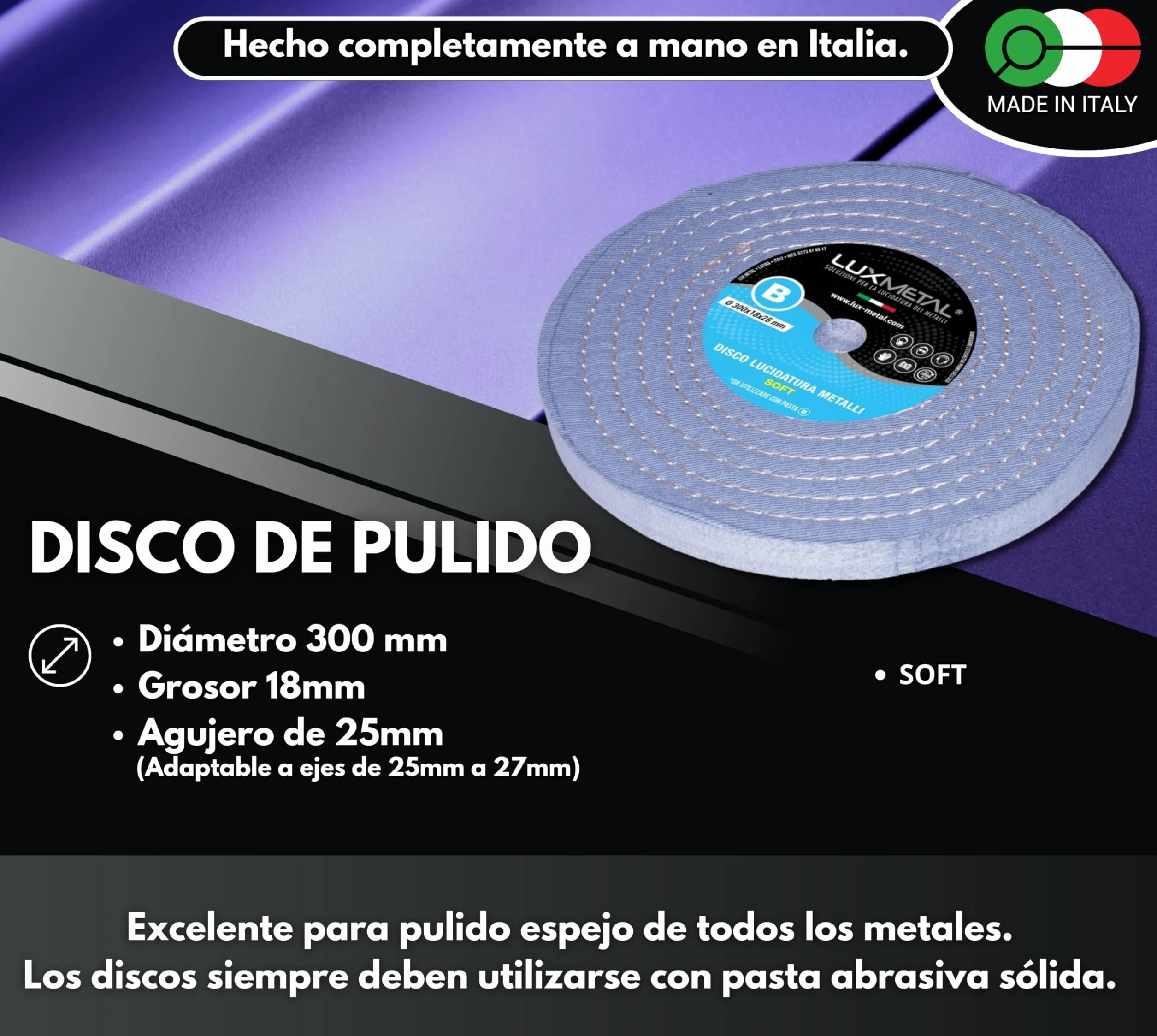 Lux Metal Disco de pulido suave 300 mm fieltro algodón para pulir metales acero inoxidable aluminio