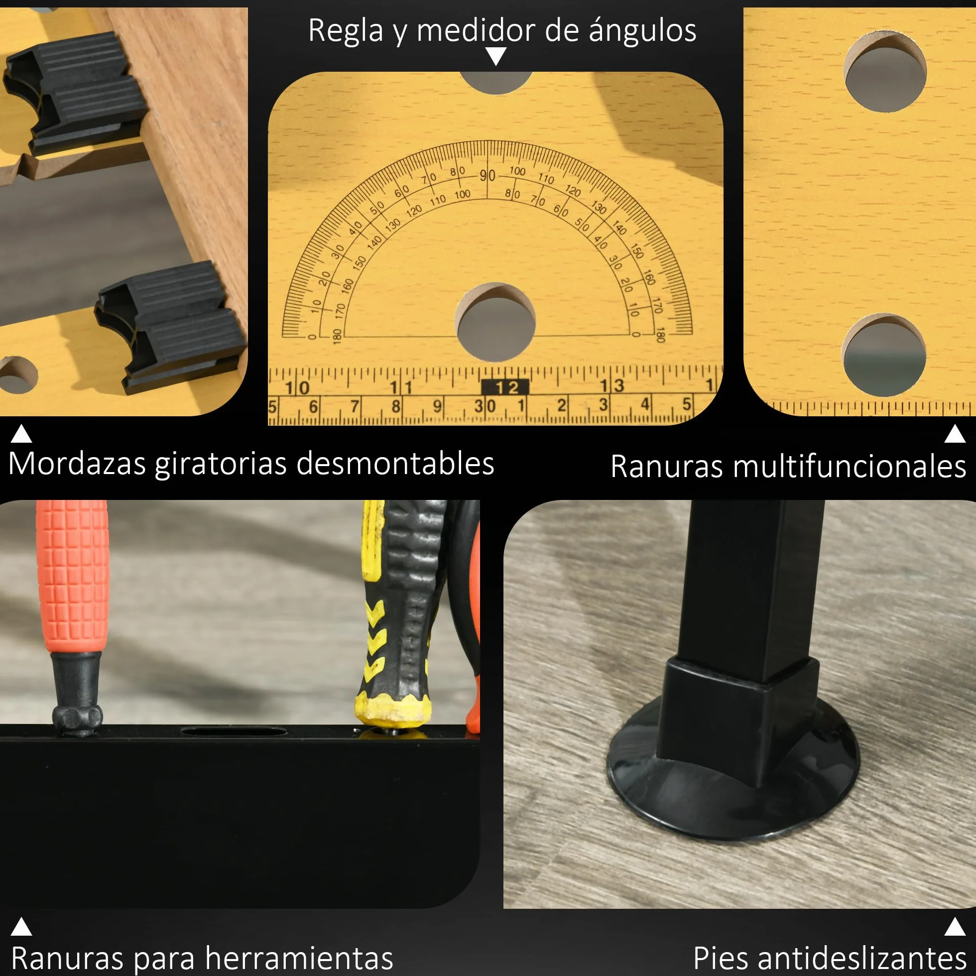 HOMCOM Banco de Trabajo Ajustable en Altura 65x57x85-114 cm Madera Natural y Negro