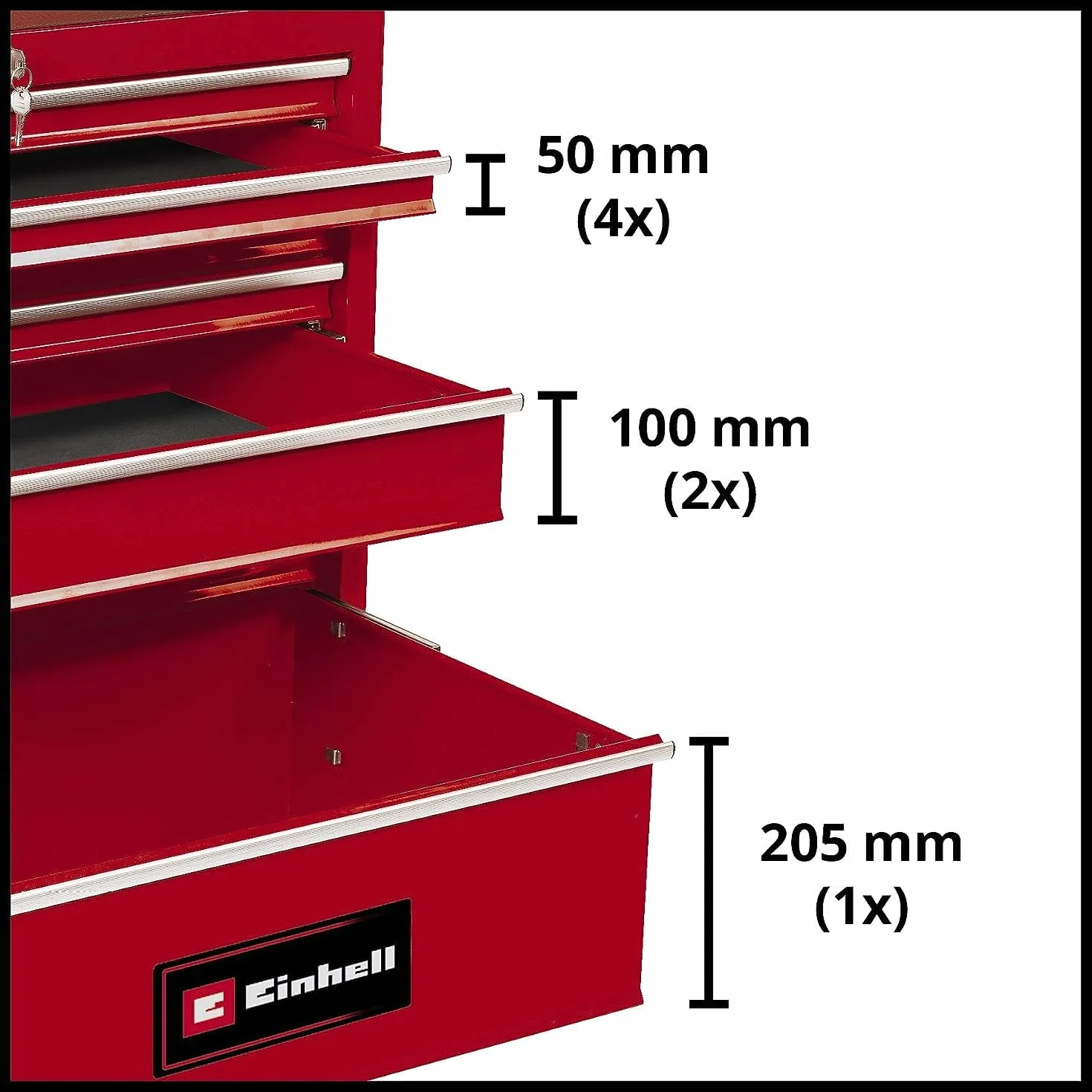 Einhell Carro de Taller TC-TW 150 (Carga máx. de 150 kg, 7 cajones Resistentes, montados sobre rodamientos de Bolas, Totalmente extraíbles, 4 Grandes Ruedas, Sistema de Enclavamiento antivolcado)