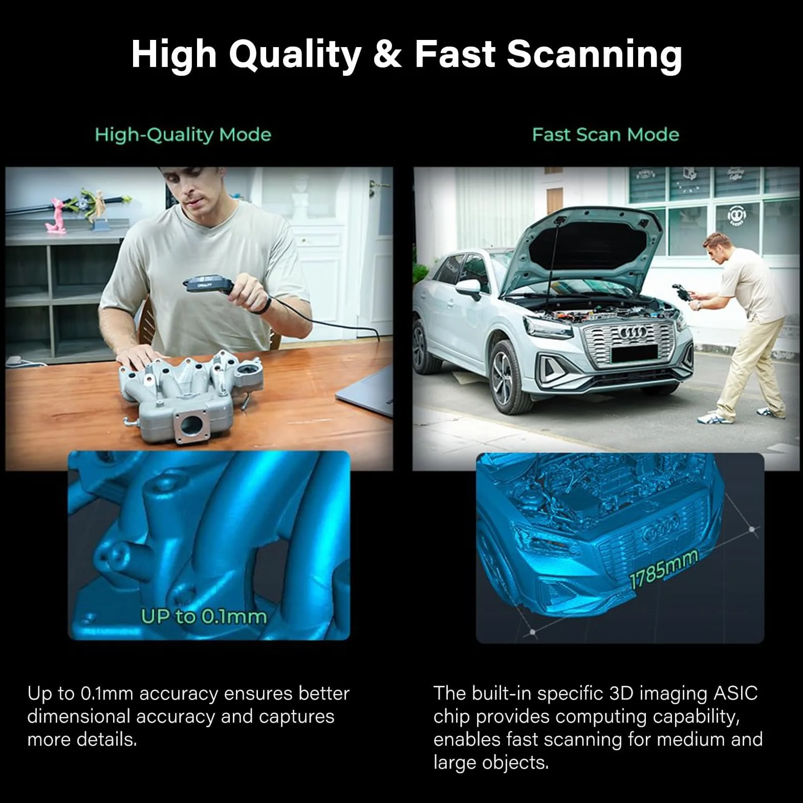 Creality CR-Scan Ferret Pro - Escáner 3D para impresora 3D, escaneo manual de modelo 3D, pista antivibración, escaneo Wifi6, precisión de 0,1 mm, 24 bits a todo color para teléfono Android iOS, PC