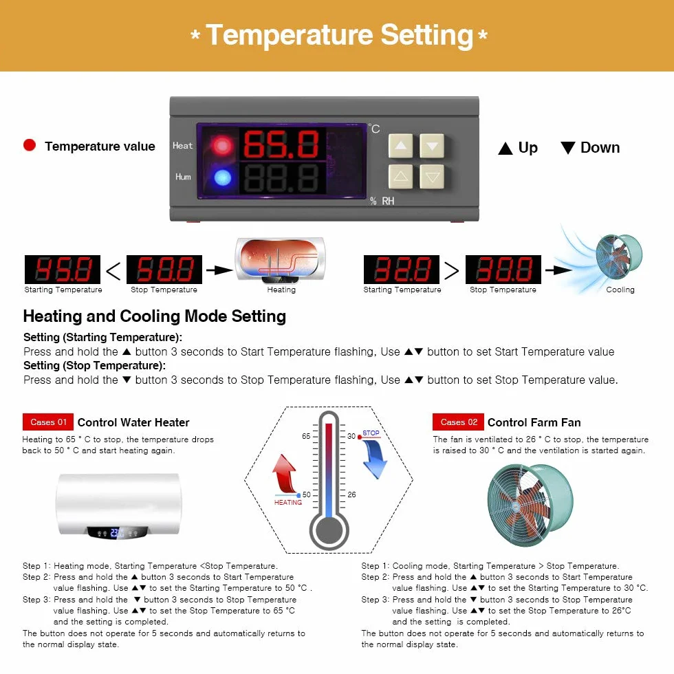 Regulador de temperatura digital SHT2000 AC 110V-230V termostato con sonda de calefacción refrigeración humidificación