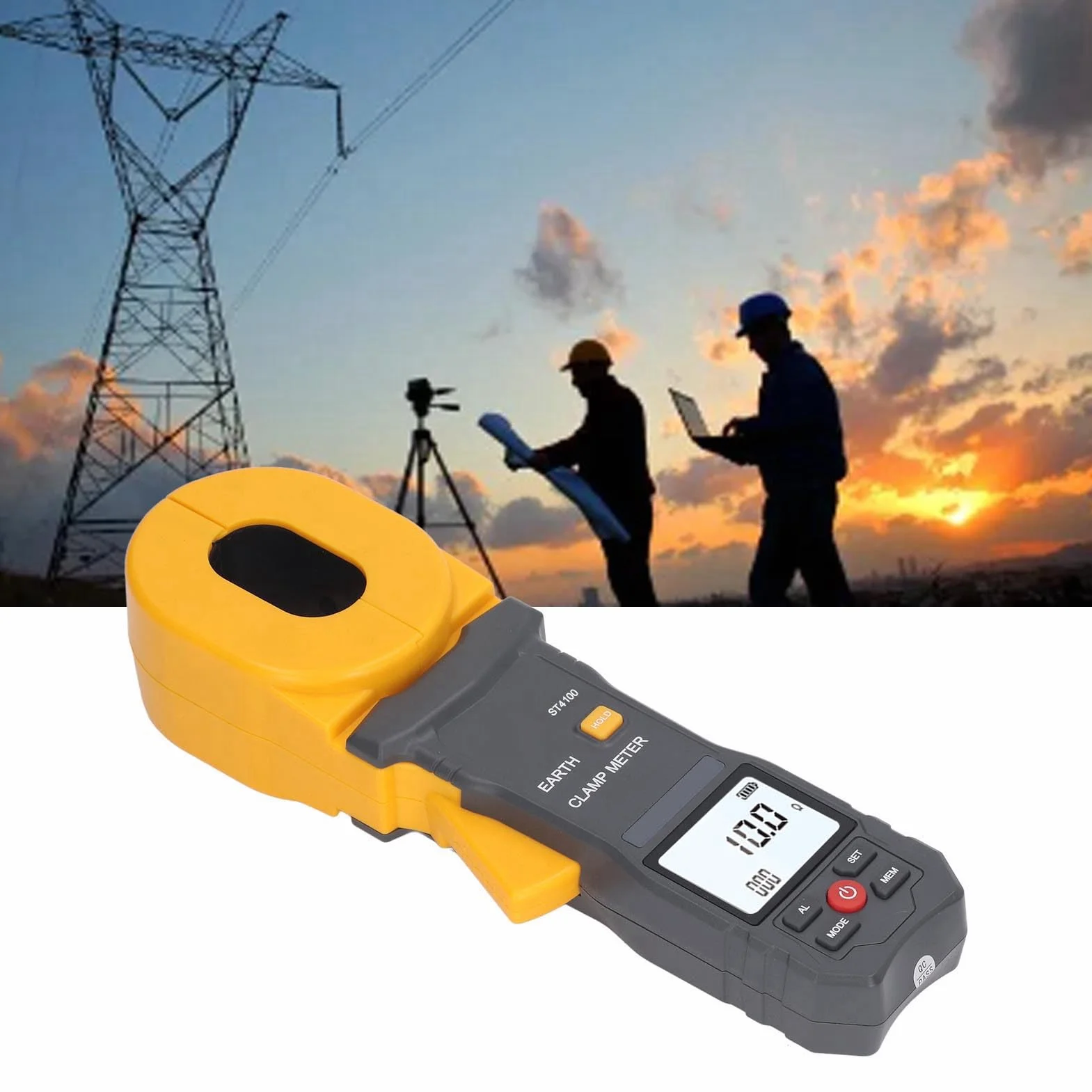 Gugxiom Pinza Amperimétrica Digital Pinza Medidor de Resistencia a Tierra 55x32 Mm, ST4100 LCD Pinza Probador de Tierra Resolución de Resistencia 0.001Ω 0.01mA, Apagado