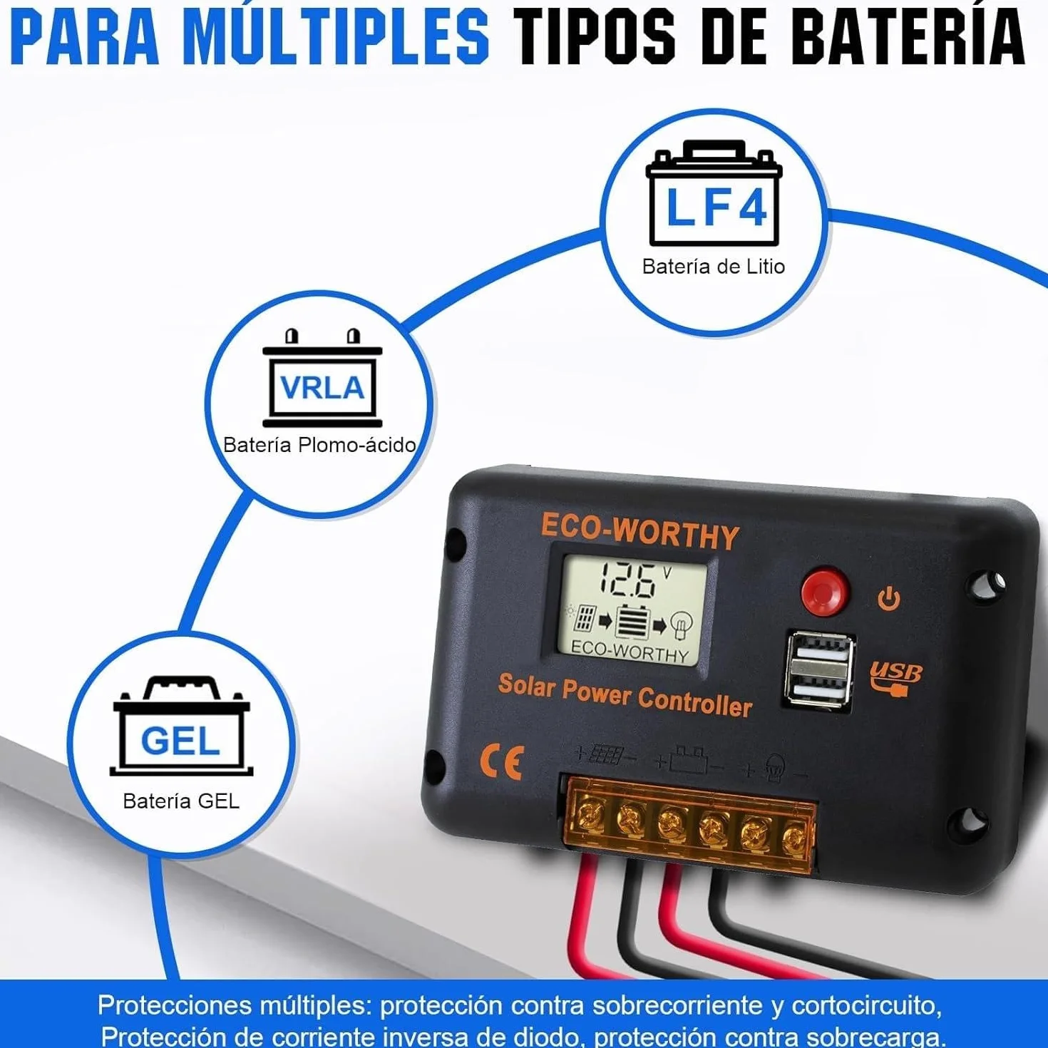 ECO-WORTHY Lifepo4 100AH bluetooth sistema completo fuera de la red con kit 170W: placa solar 170W, bateria lifepo4 100AH bluetooth, PWM 30A, inversor onda pura 600W para autocaravanas, barcos