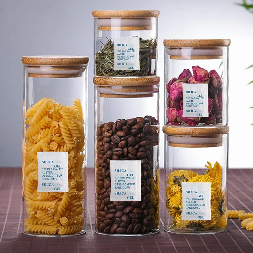 Gel de sílice Desecante 3 Gramos x 100 Bolsitas Absorbentes de Humedad Resistentes al Aceite para Almacenamiento de Alimentos