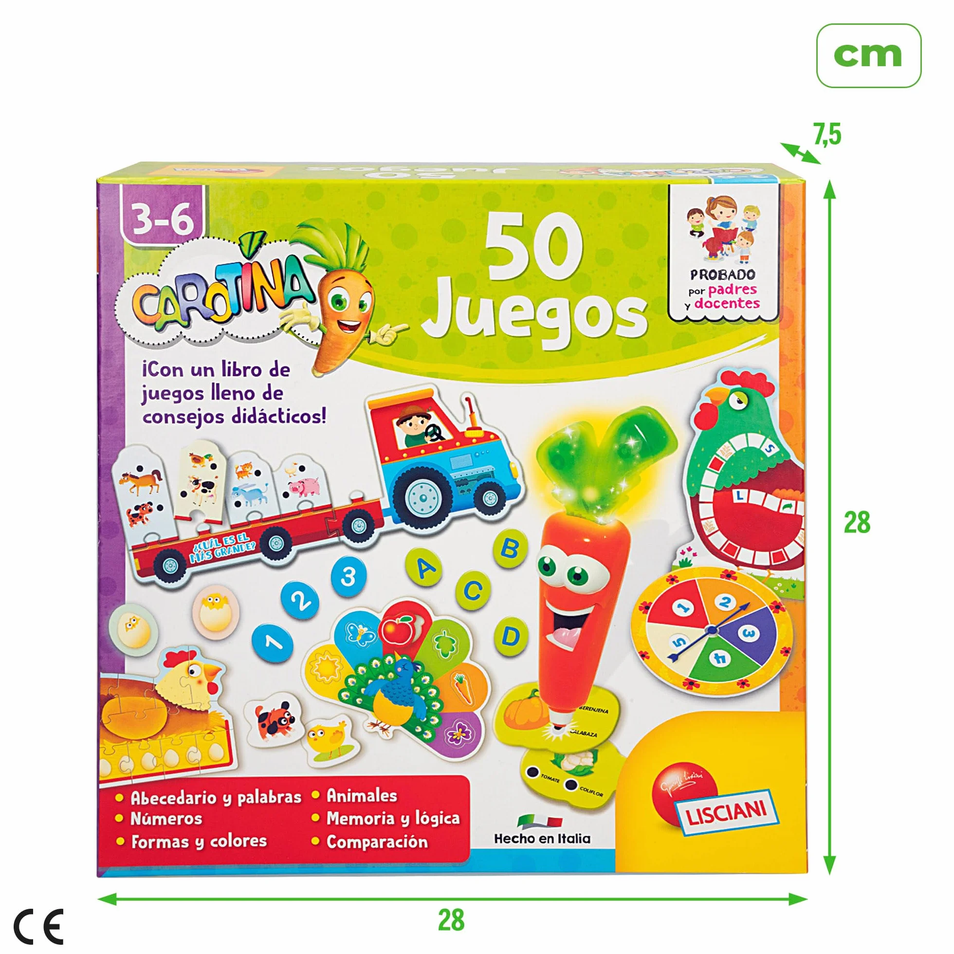 Colorbaby Lisciani Carotina 50 Juegos Juego de Mesa Bolígrafo electrónico parlante Tablero Doble Cara 55 fichas 24 Tarjetas memo 10 puzles Maxi póster 3 años