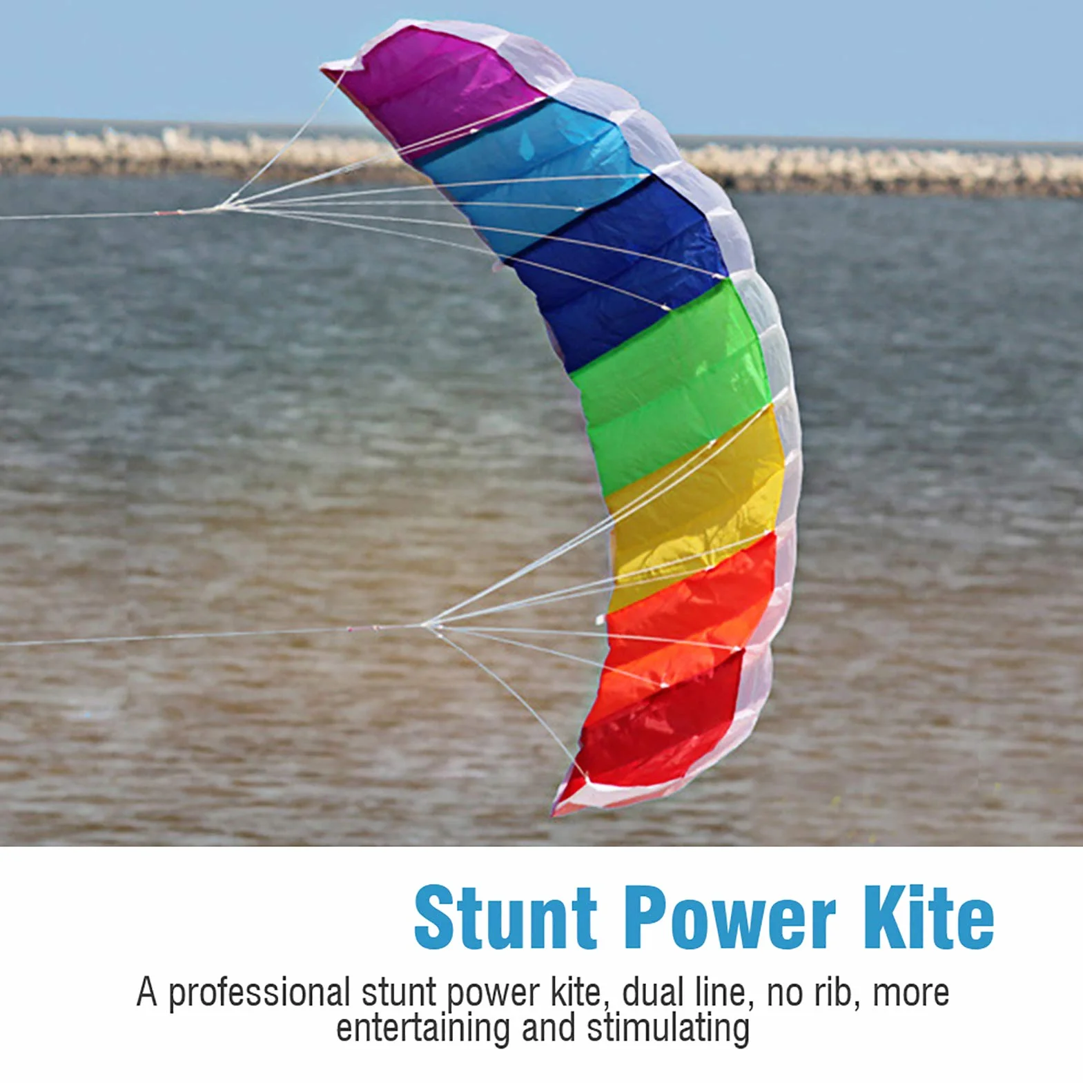 Rainbow Dual Line Professional Stunt Power Kite, Cometa Deportiva con Líneas Dobles de 30 M