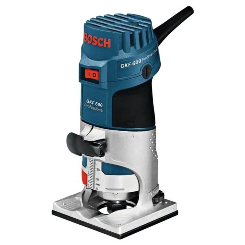 Bosch Professional fresadora de cantos GKF 600 (incl. llave de boca fija, tope paralelo, ayuda de guiado, pinzas de sujeción 6+8 mm, maletín)