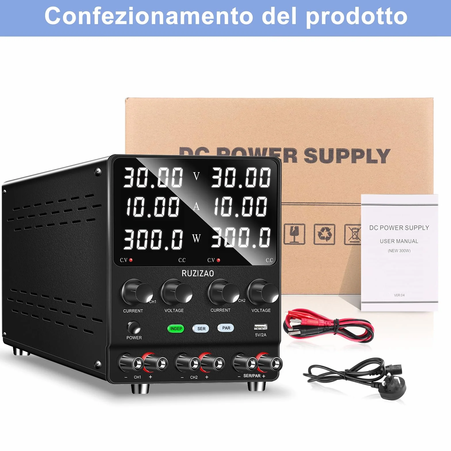 4 en 1 Fuente de Alimentación 30V 10A, Corriente y Potencia de 4 Dígitos Conversión Serie/Paralelo 30V 20A/60V 10A Fuente de Alimentación de Alta Potencia Ajuste del Codificador