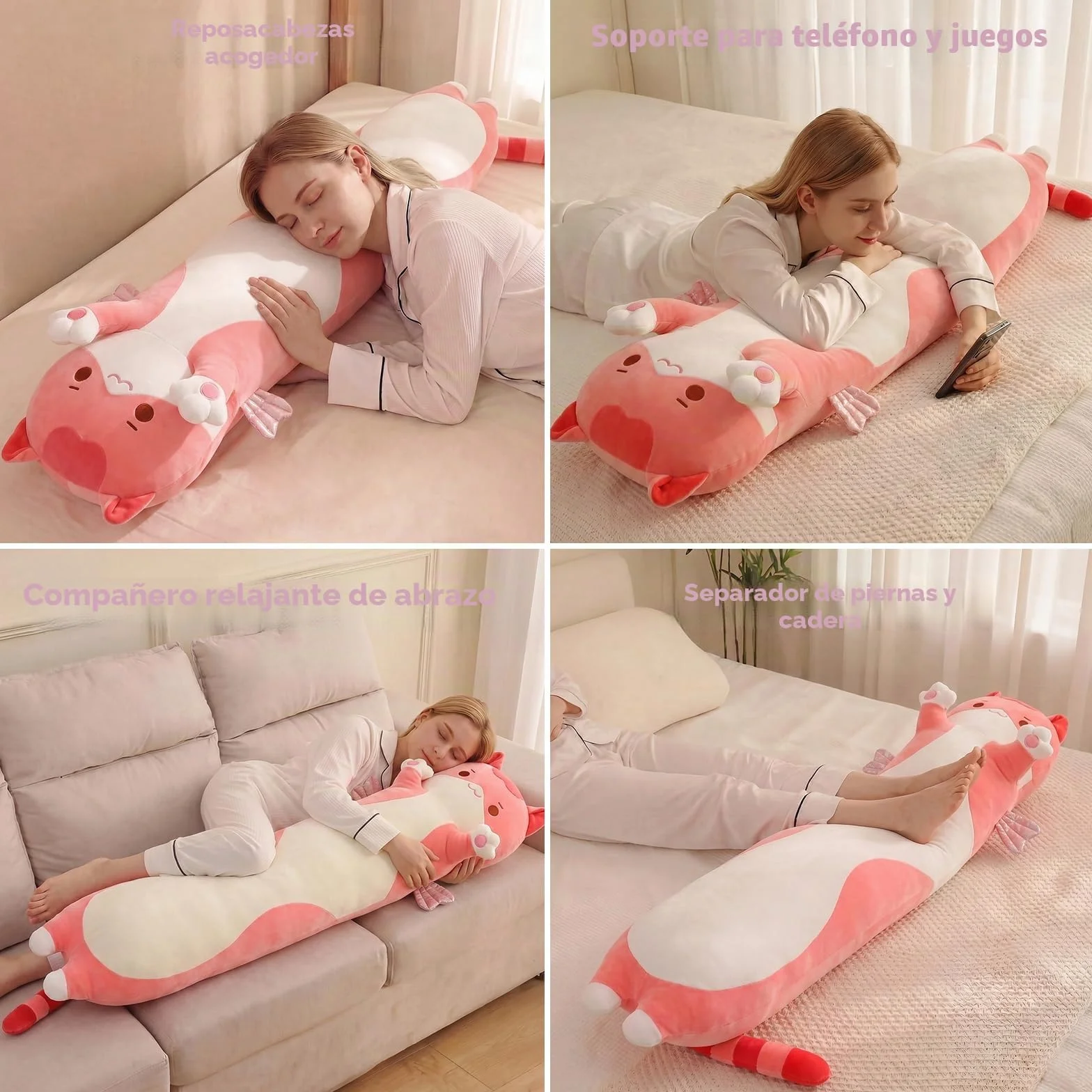 Mewaii Cojín de Peluche Gato Rosa 130 cm Kawaii Juguete para Niños