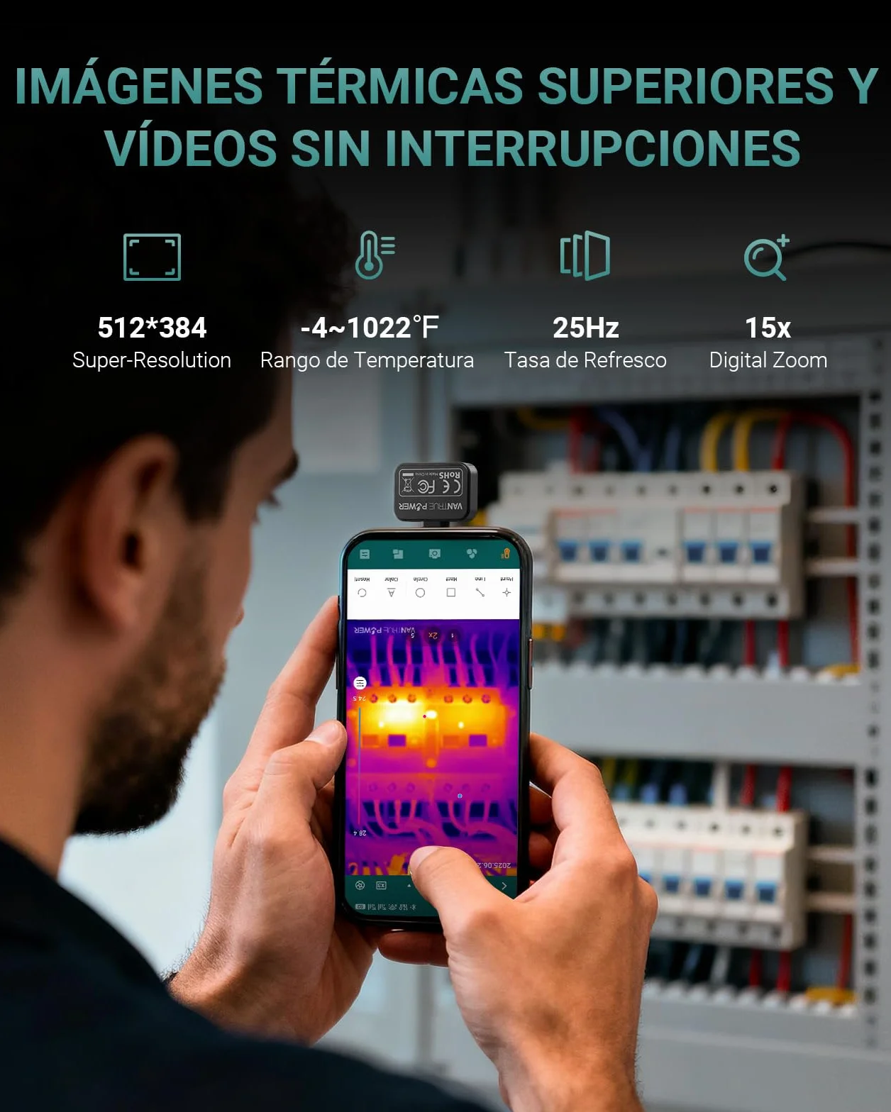 TS1 Cámara Térmica Termográfica Infrarroja para Android, 512x384 TISR Alta Resolución Cámara Termográfica Infrarroja, Rango de medición de la temperatura -20 °C a 550 °C
