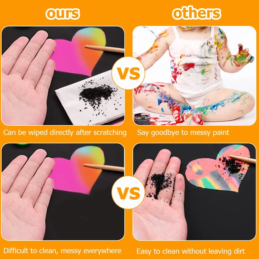 OFFCUP Scratch Art Manualidades Creativas, 2pcs Papel de Rascar para Niños con 4 Plumas de Bambú y 4 Plantilla de Pintura