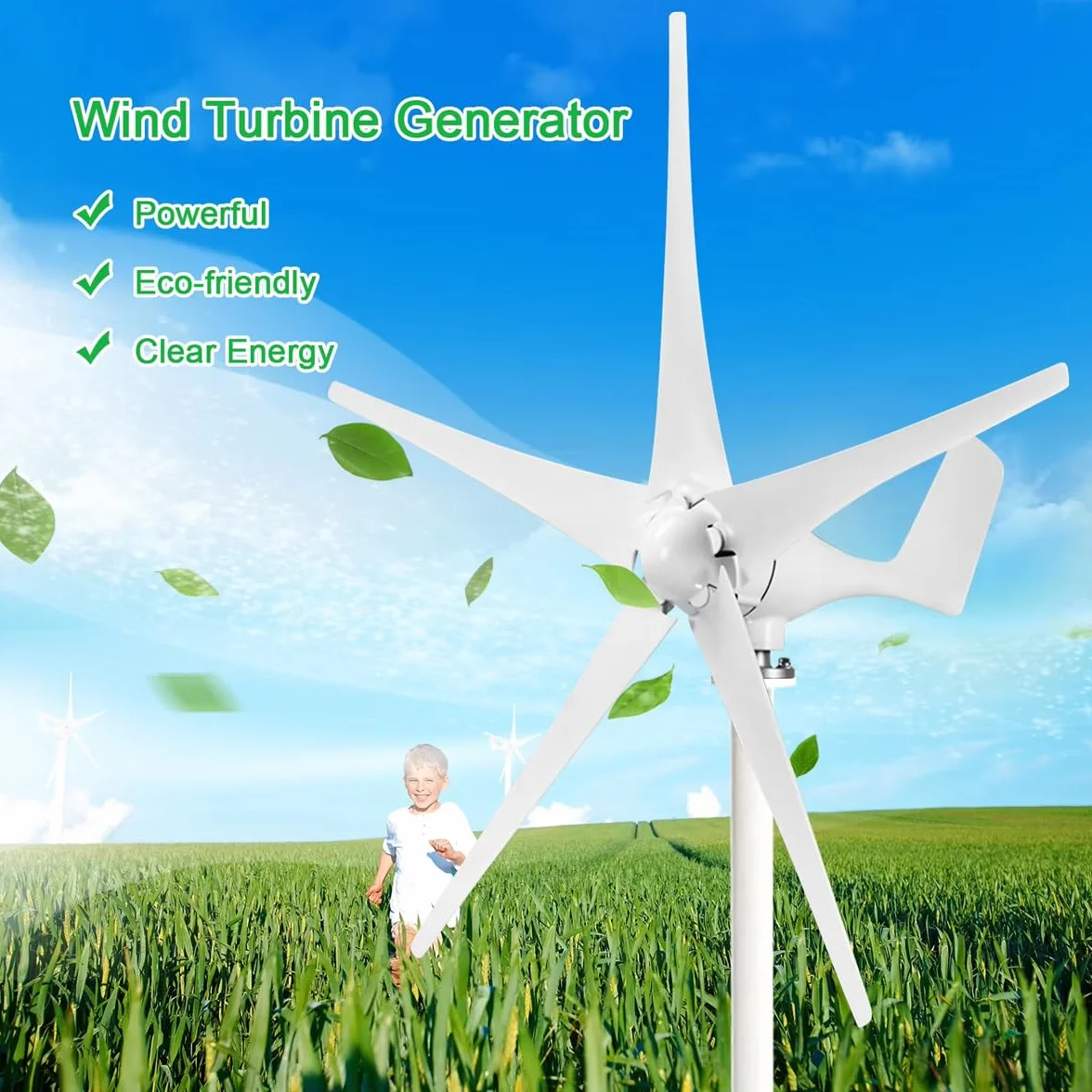 Generador de viento 500 W, 12 V 24 V PMG, kit de turbina de negocios con regulador de viento de 5 hojas para carga doméstica marina
