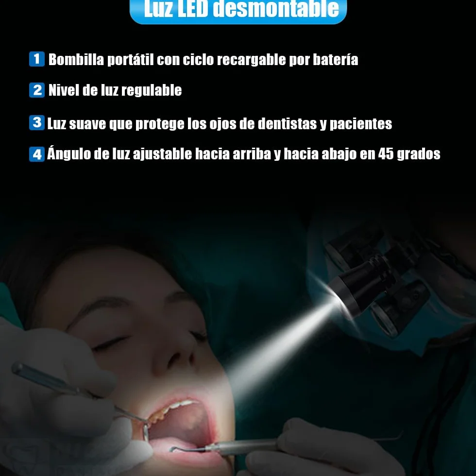 Lupas Dentales con Luz LED 3.5X - Gafas Lupa Quirúrgicas Profesionales para Dentista, Lente Óptico 420mm, Estuche Aluminio Incluido
