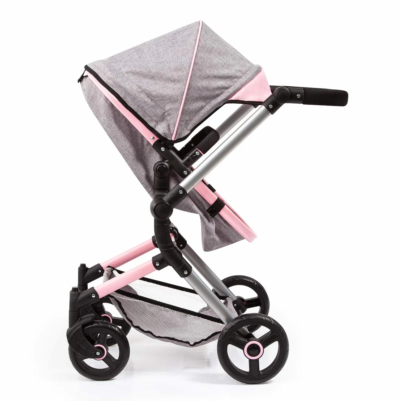 Bayer Design Cochecito de Muñecas Neo Vario Combolso Cambiador Convertible Plegable Vaqueros Grises Rosa Mariposa