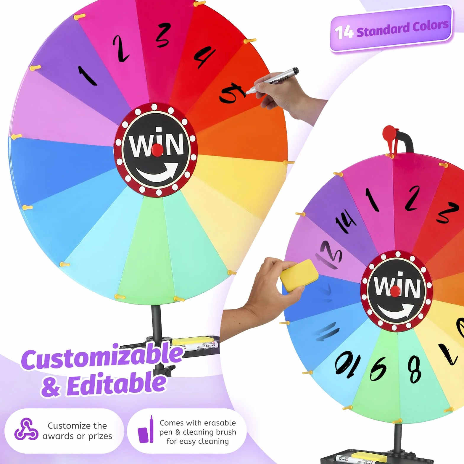 Ruleta de La Suerte 60cm Altura Ajustable 85-165cm Rueda de la Fortuna Grande 14 Ranuras