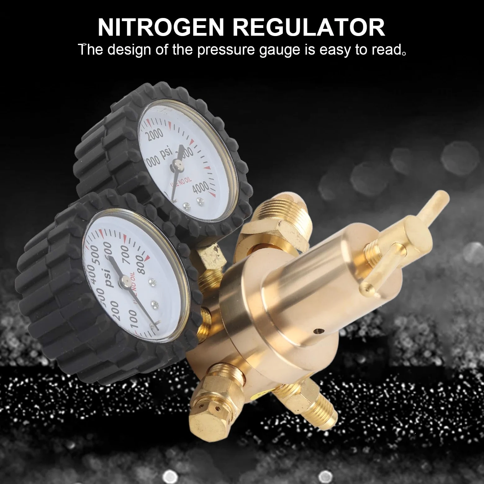 Cocoarm Regulador de Nitrógeno Regulador de Gas de Doble Calibre de Latón de 0 a 800 PSI con en T Medidores de Fácil Lectura para Limpieza del HVAC Pruebas de Presión y Control de Cilindros (Estados