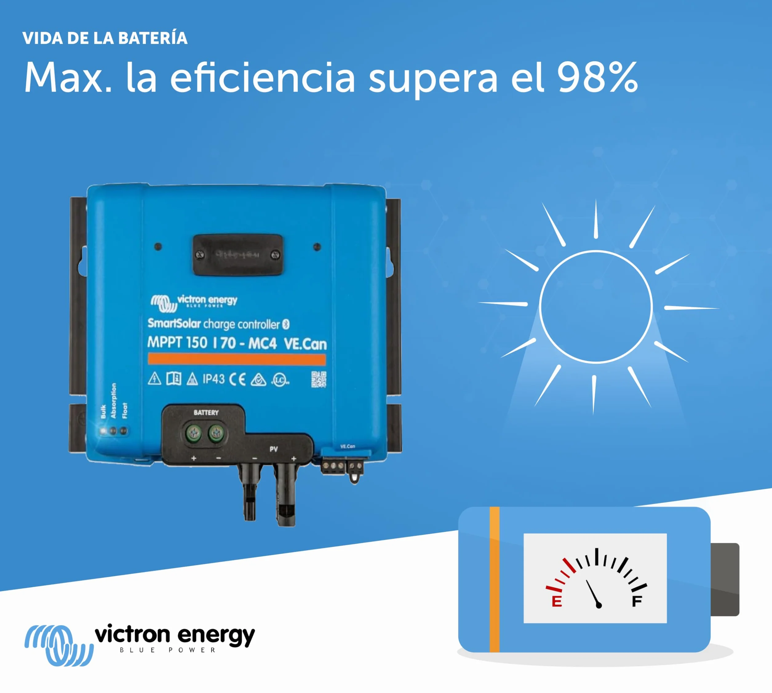 Victron Energy SmartSolar MPPT MC4 VE.Can 150V 70 amperios 12/24/36/48-Voltios Controlador de Carga Solar (Bluetooth)
