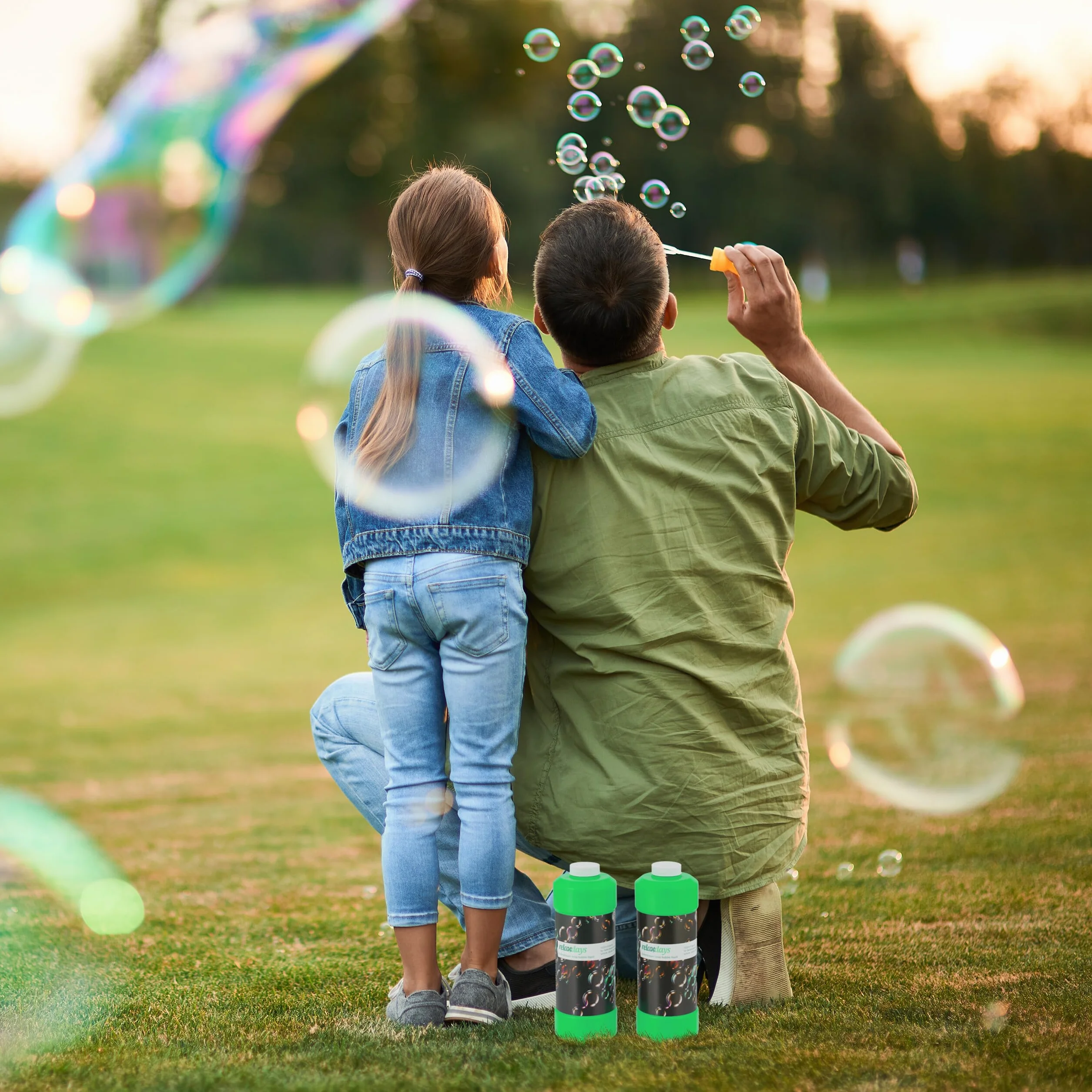Relaxdays Botellas de Líquido Burbujas de Recambio Set 2 1 L Máquinas de Pompas Verde
