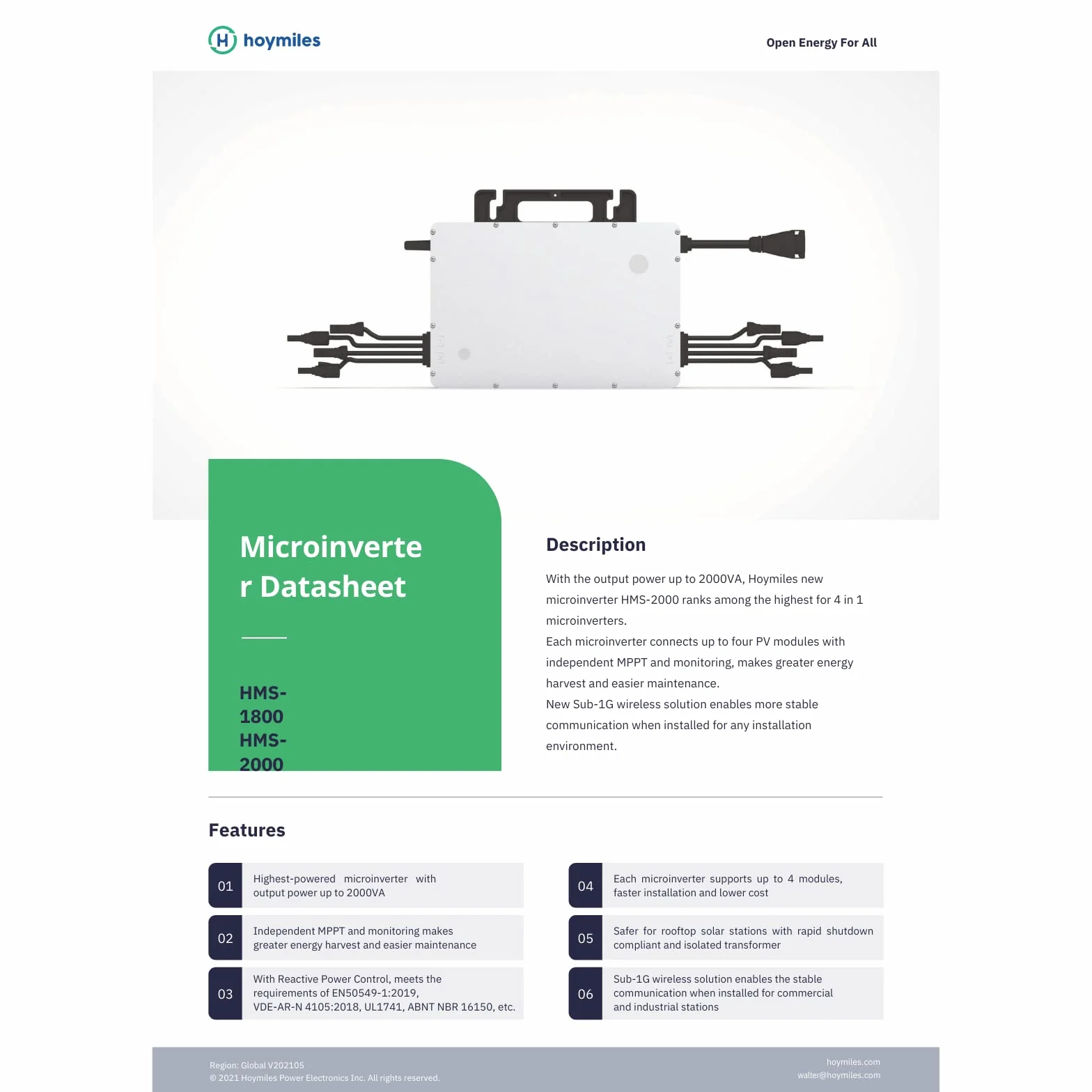 Hoymiles HMS-2000 - Microinversor monofásico para 4 paneles solares, 2000 W (HMS-2000)