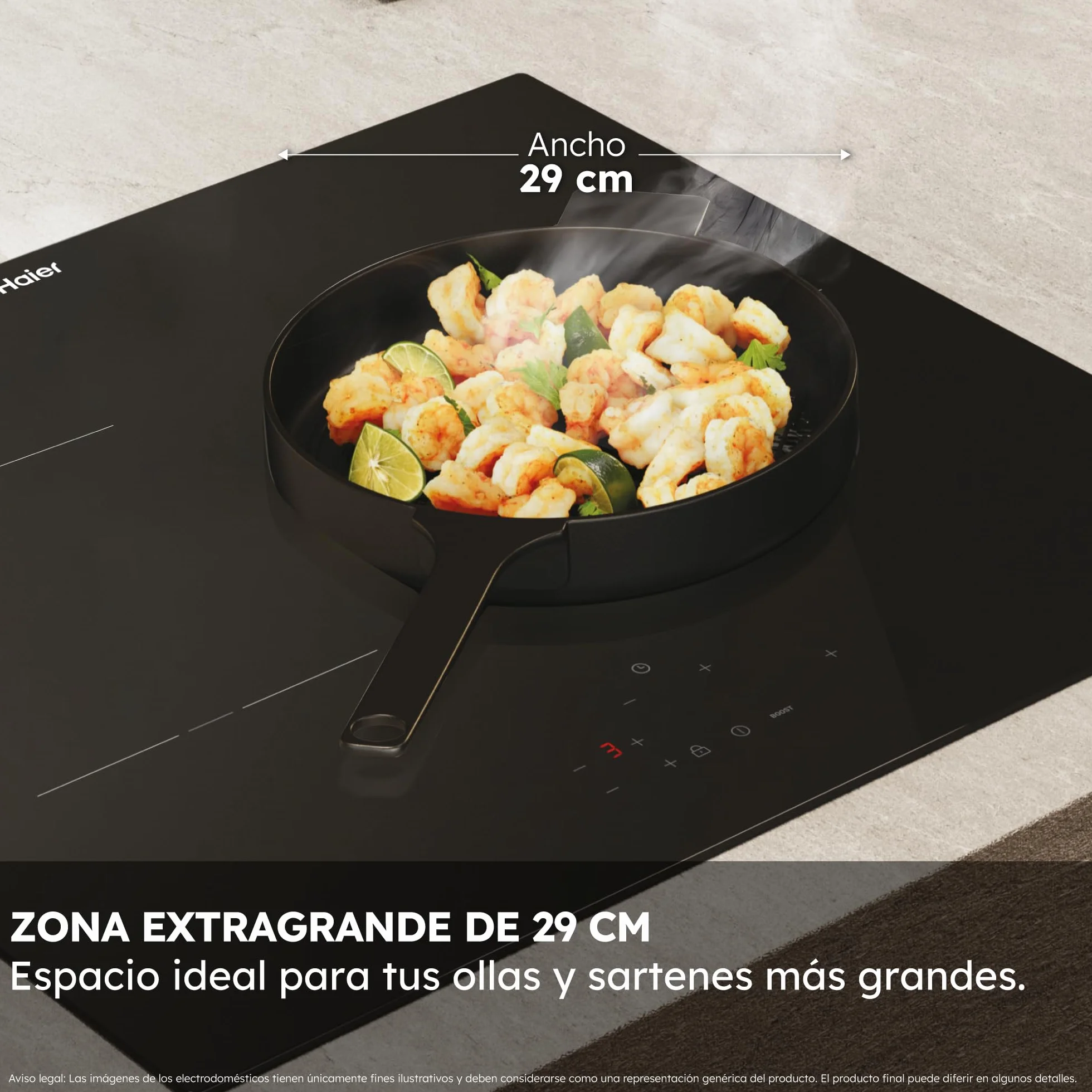 Haier HAI633CD/E1 Placa de Inducción 60cm 7,4kW 3 Zonas Negro