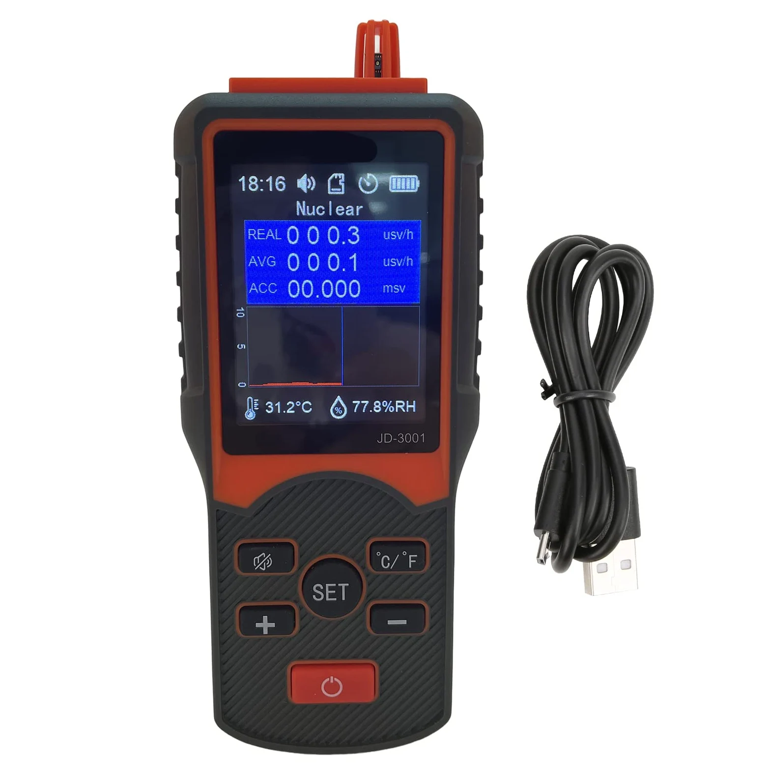 Detector de Radiación Nuclear Contador Geiger con Carcasa de ABS y Batería de 2000 MAh Dosímetro Digital con Medidor EMF Respuesta 3 S para Monitoreo de Construcción Médica Industrial