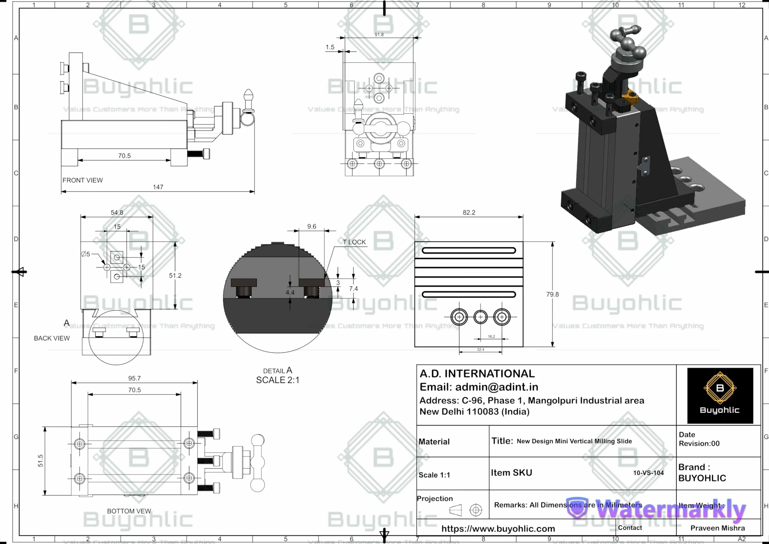 Buyohlic Mini tobogán de fresado vertical con placa base, montaje directo en mini máquina de torno de 7 x 14 pulgadas (tipo fijo con abrazadera))