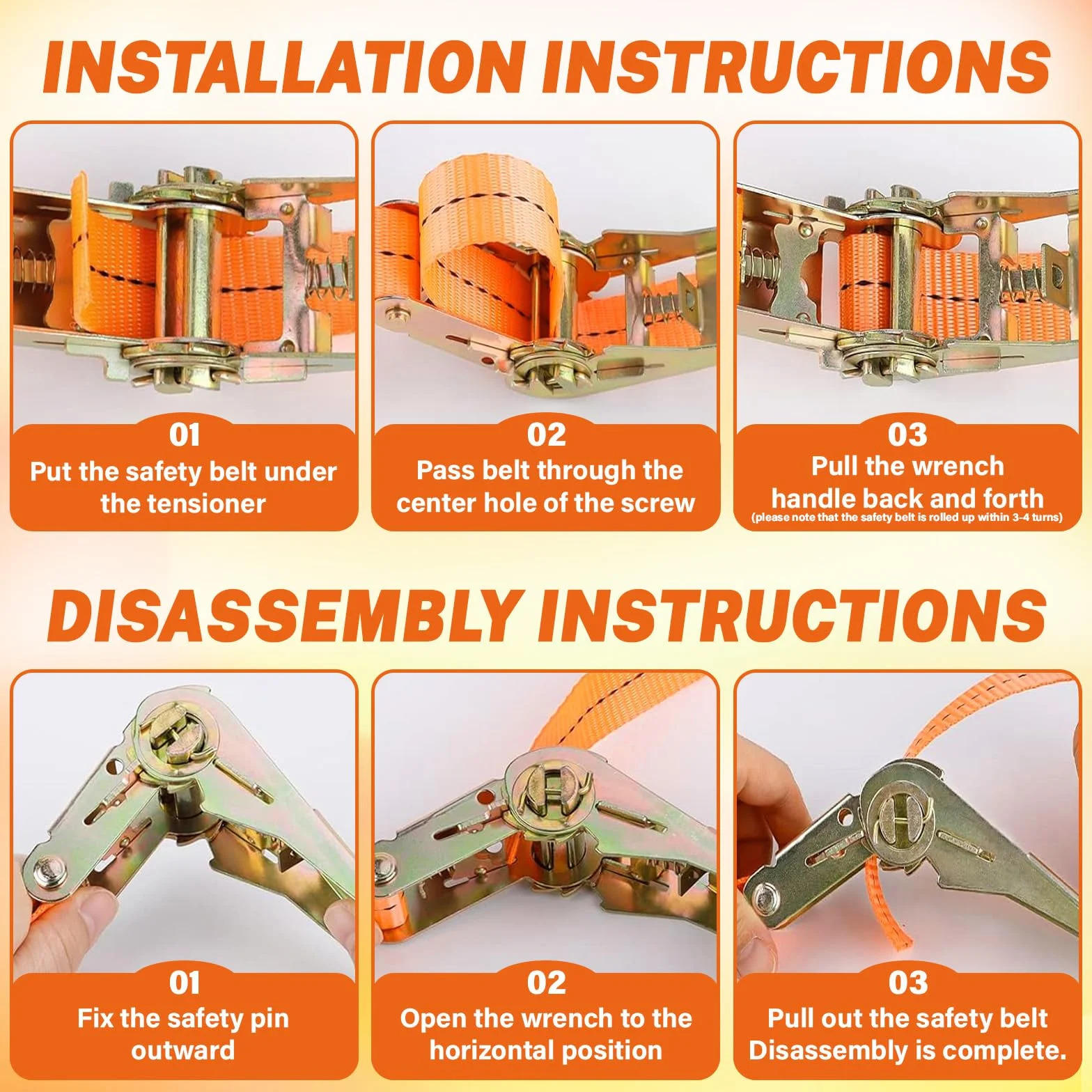 Correas De Trinquete 6m x 25mm Capacidad De Carga 800kg Tensor De Carraca Naranja