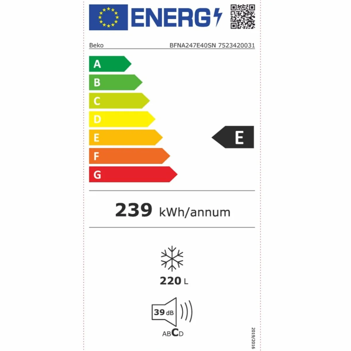 Beko BFNA247E40SN Congelatore Incasso