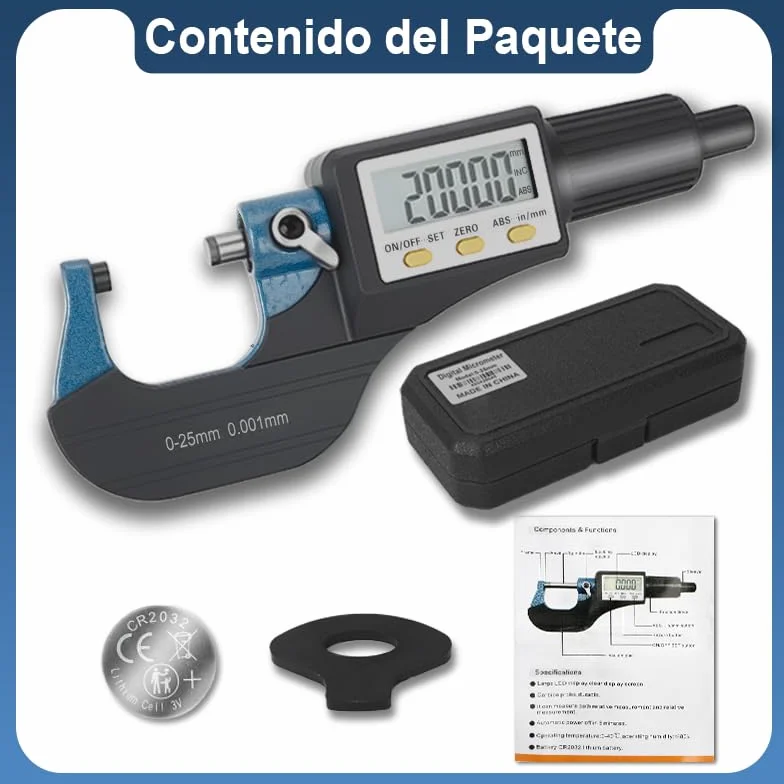 Beslands Digital Micrómetro 0-25mm Precisión 0.001mm Calibre Electrónico Herramientas de Medición