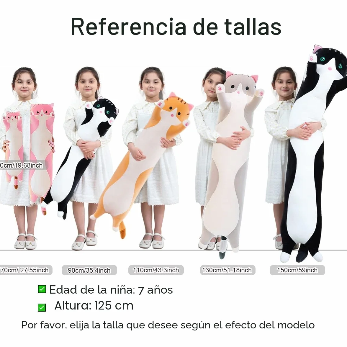 Almohada Gigante de Gato de Peluche con Dibujos para el Cuerpo del Gatito, Juguete para Niños y Novias (110cm, Gris)