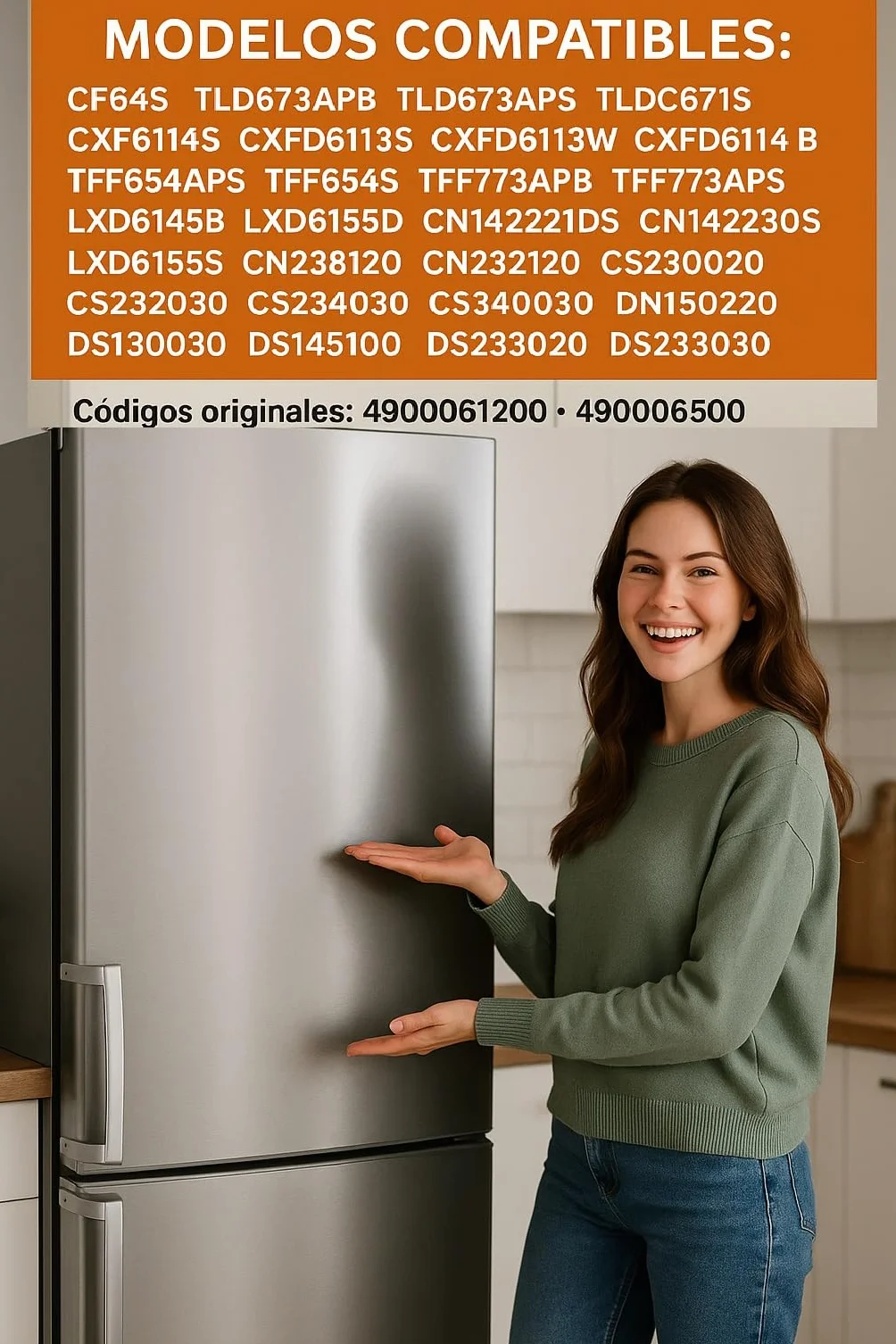 Recamania Tirador de puerta para nevera y congelador BEKO plateado 26 cm 23 cm