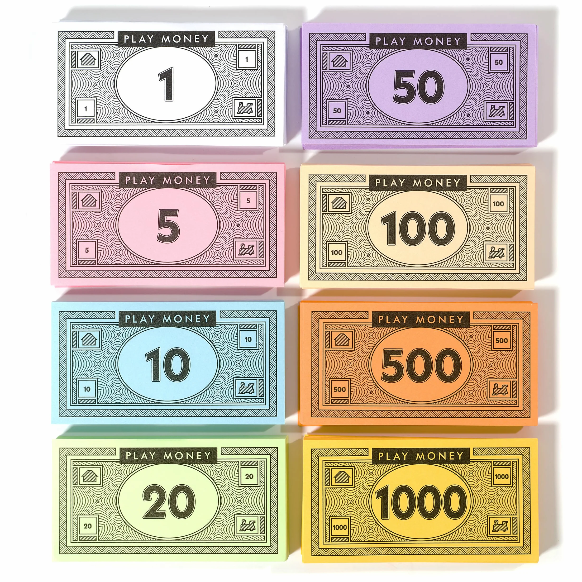 Dinero Ficticio Opoly 520 piezas Dinero Falso Juegos Mesa 65 billetes 8 denominaciones 1 5 10 20 50 100 500 1000 €