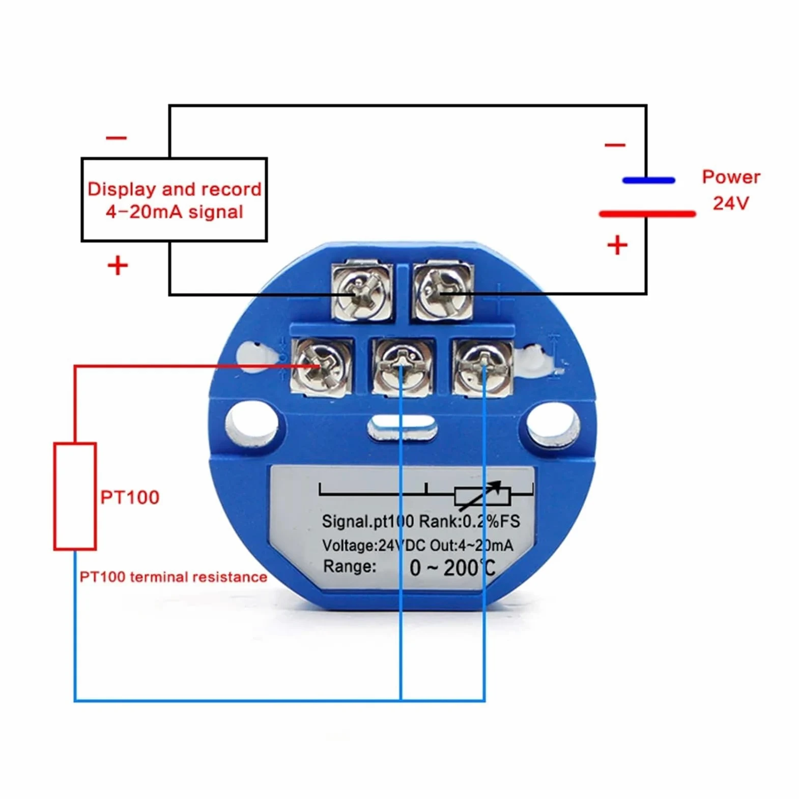 Convertidor de resistencia térmica PT100 a 4-20mA, transmisor de temperatura de entrada y salida RTD, 1 Uds.(-20-60degree 4-20MA)