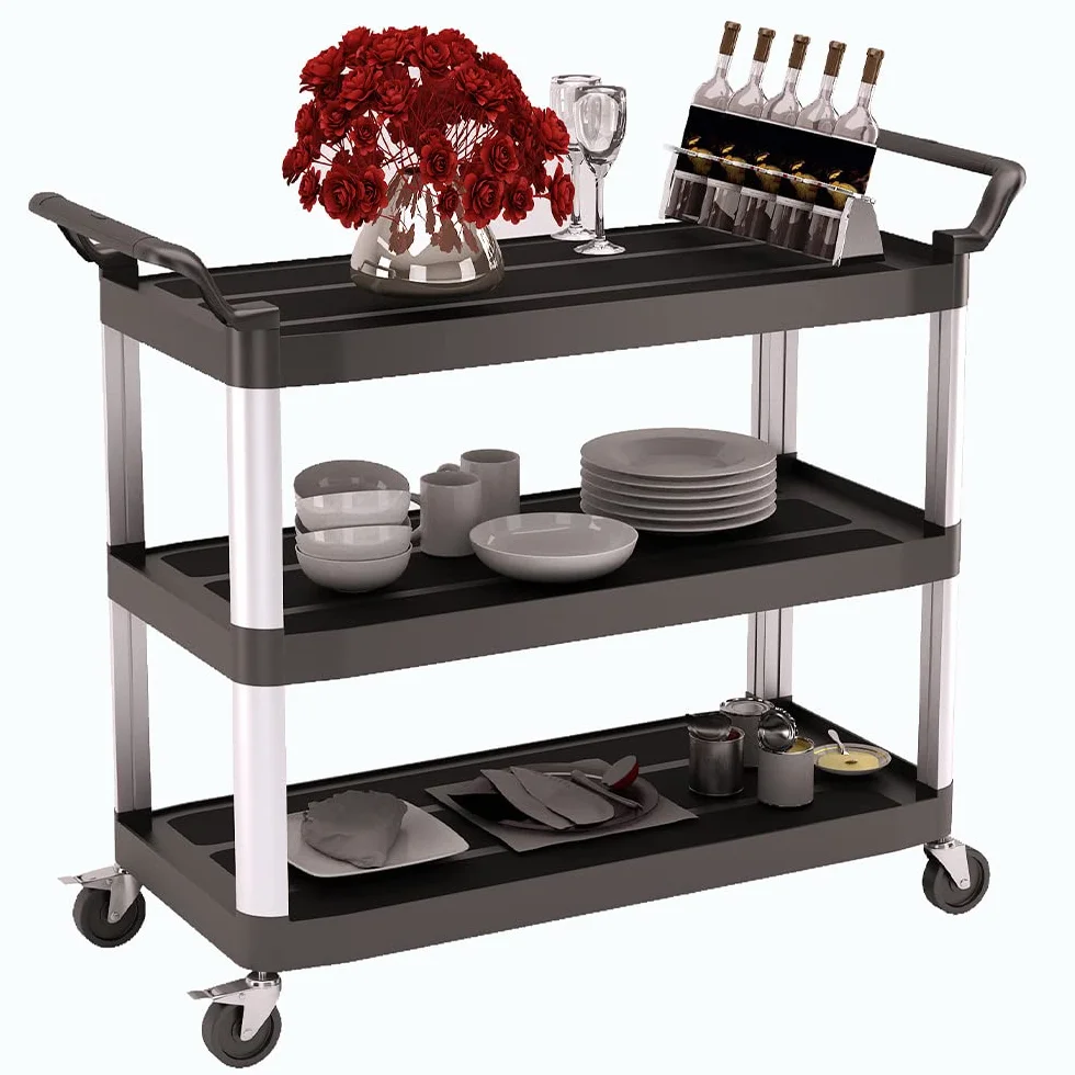 BPT Carrito de cocina con 3 estantes, capacidad de carga 250 kg, carrito de limpieza en el restaurante, hotel Schul cocina, carrito de servicio, carrito