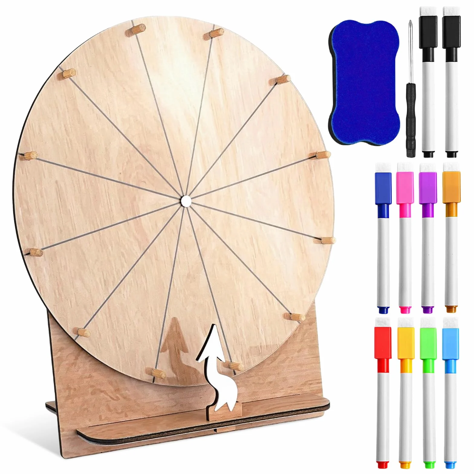 Ruleta De La Fortuna De Madera 35 CM 12 Ranuras Con Marcador Para Carnaval