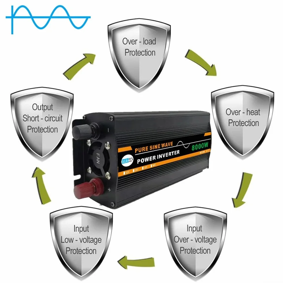 Inversor de corriente de onda sinusoidal pura de 8000 W CC 12 V o 24 V a CA 220 V para panel solar, para el hogar, actividades al aire libre, caravanas o camping (24 V y 220 V)