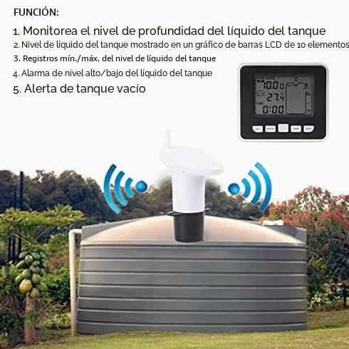 LiebeWH Sensor de nivel de líquido ultrasónico con alarma, depósito de agua ultrasónico, medidor de profundidad de líquido, sensor con indicador de temperatura